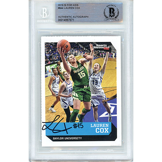 Basketballs- Autographed- Lauren Cox Signed Baylor Lady Bears 2019 Sports Illustrated for Kids Rookie Basketball Card Beckett Authentication Slabbed 00014997871 - 101