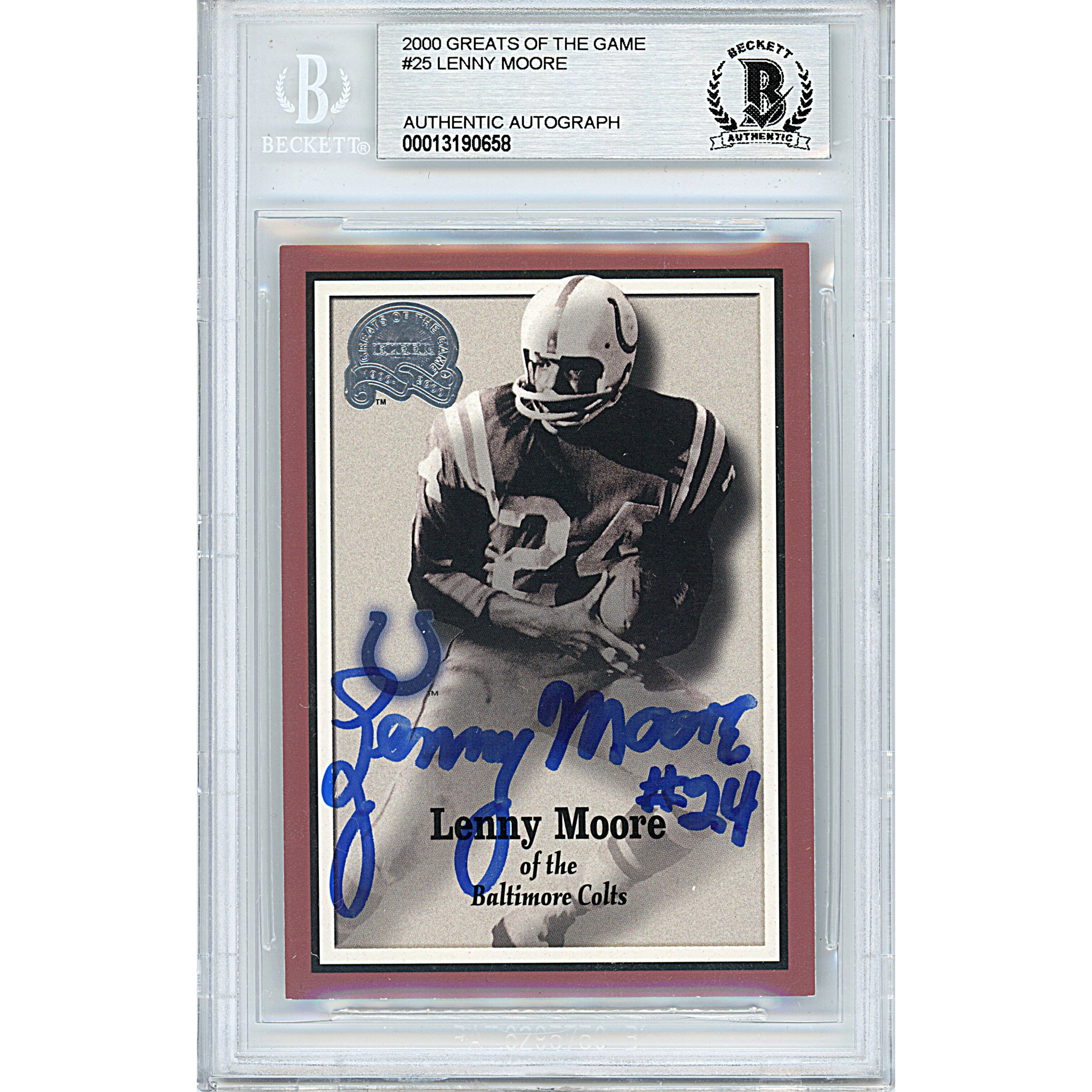 Lenny Moore autographed trading card – full view – Beckett COA