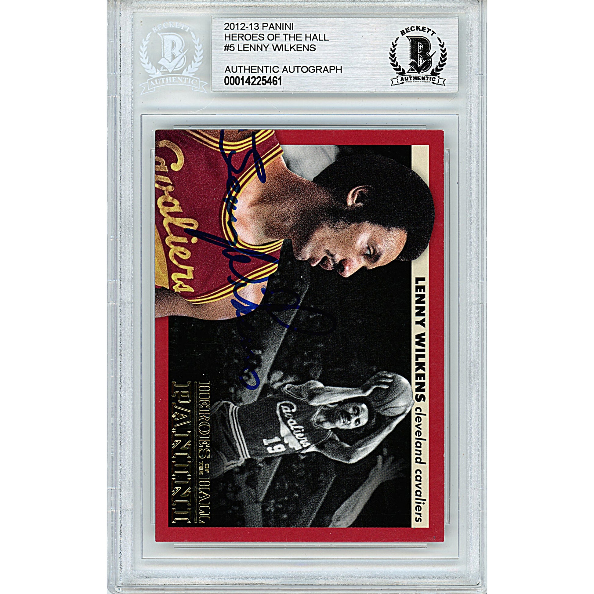 Lenny Wilkens Signed Cleveland Cavaliers Heroes of the Hall Basketball Card  Beckett Slab