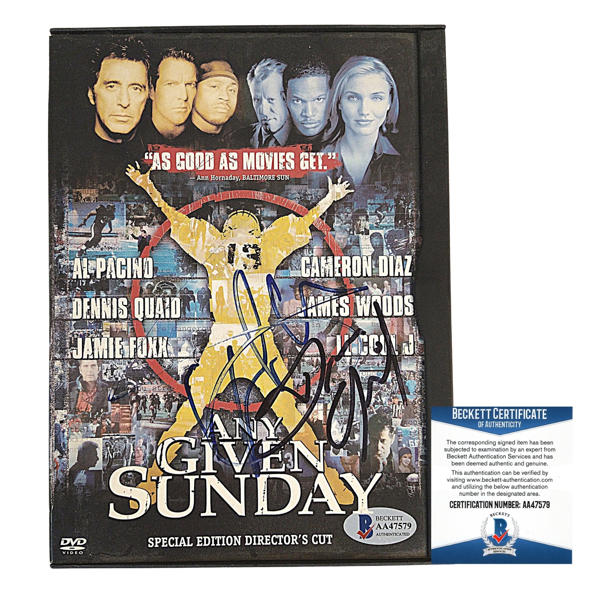 Hollywood- Autographed- LL Cool J and Dennis Quaid Signed Any Given Sunday DVD Movie Cover with Beckett BAS Authentication 101