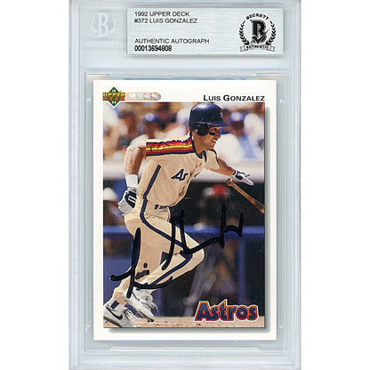 Baseballs- Autographed- Luis Gonzalez Signed Houston Astros 1992 Upper Deck Rookie Baseball Card Beckett BAS Slabbed 00013694808 - 101