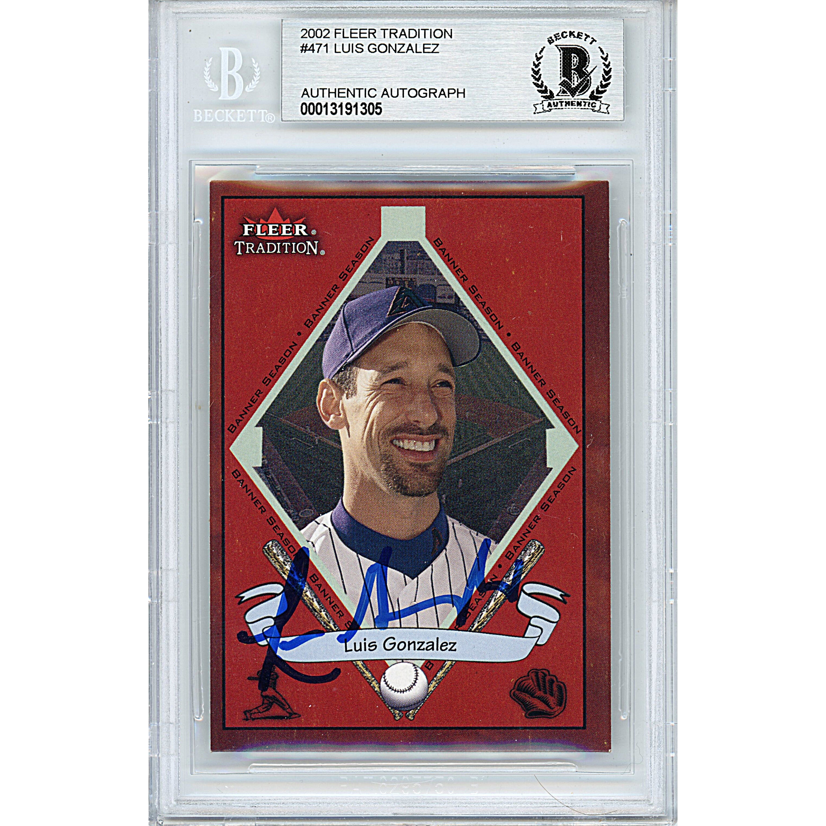 Luis Gonzalez autographed trading card – full view – Beckett COA