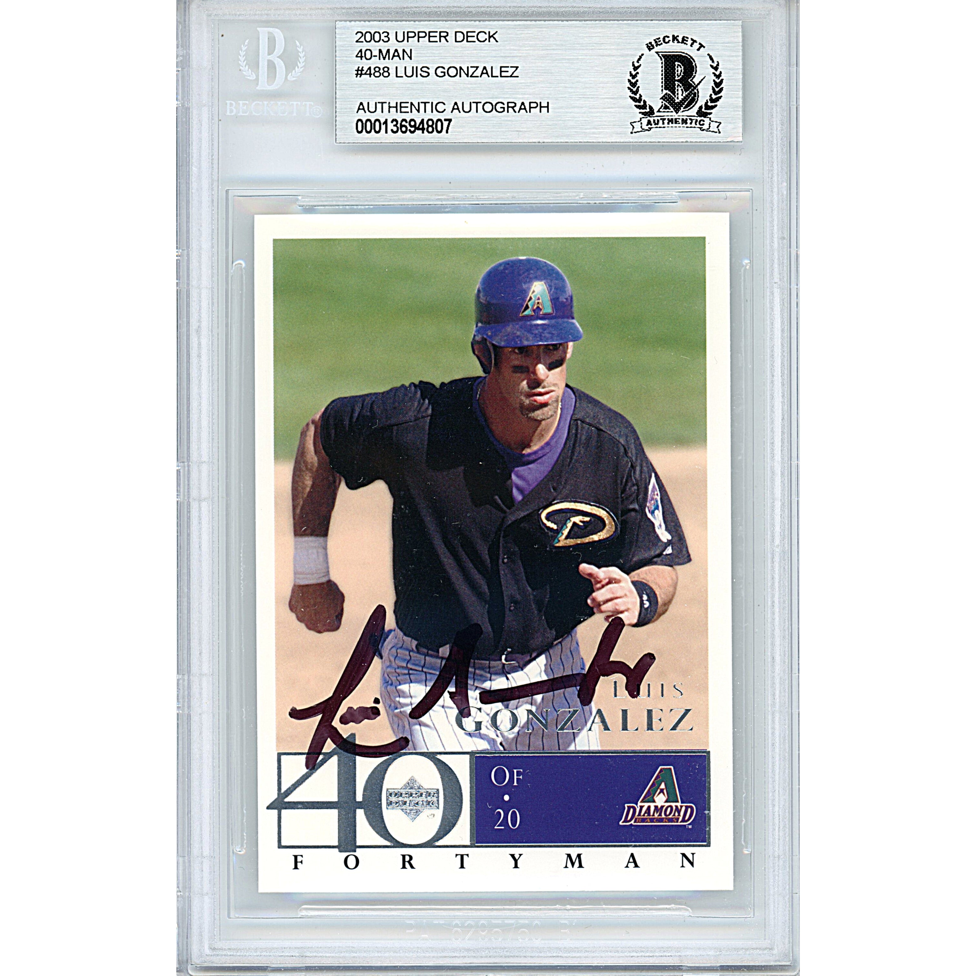 Luis Gonzalez autographed trading card – full view – Beckett COA