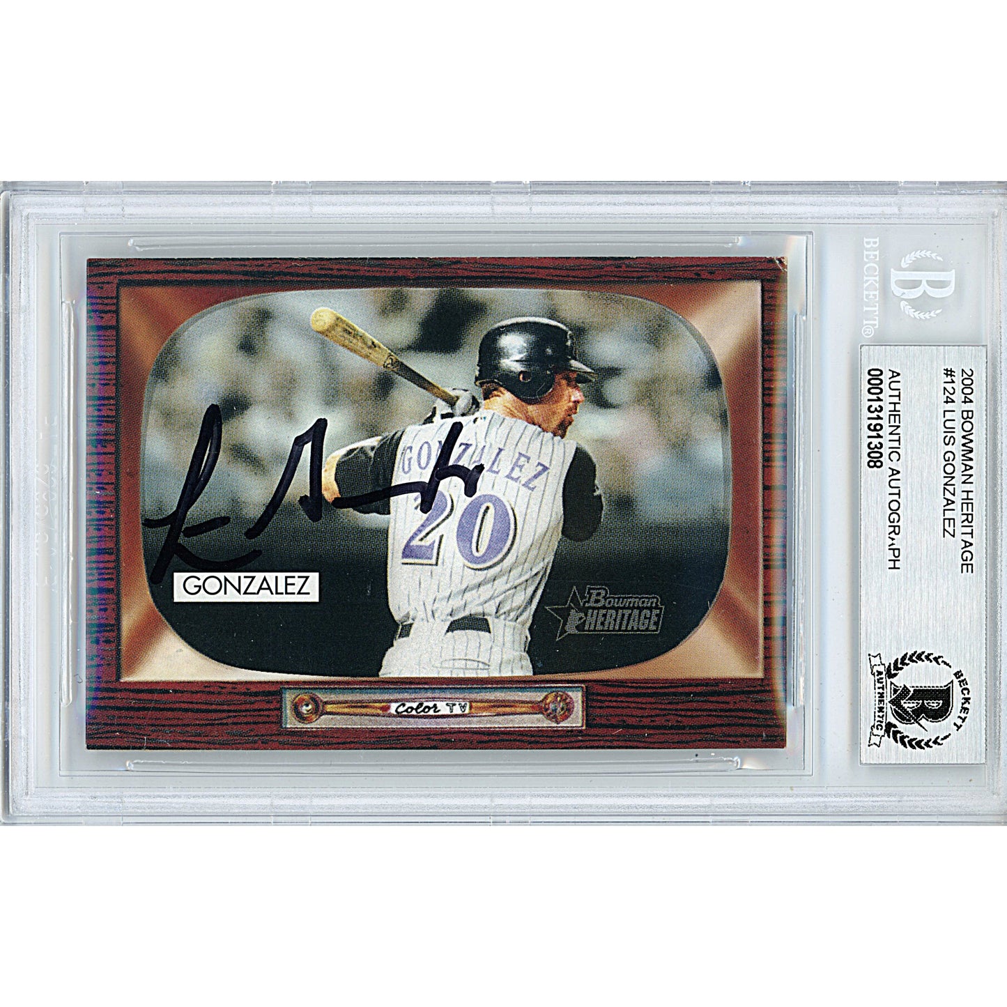 Baseballs- Autographed- Luis Gonzalez Signed Arizona Diamondbacks 2004 Bowman Heritage Baseball Card Beckett BAS Slabbed 00013191308 - 101