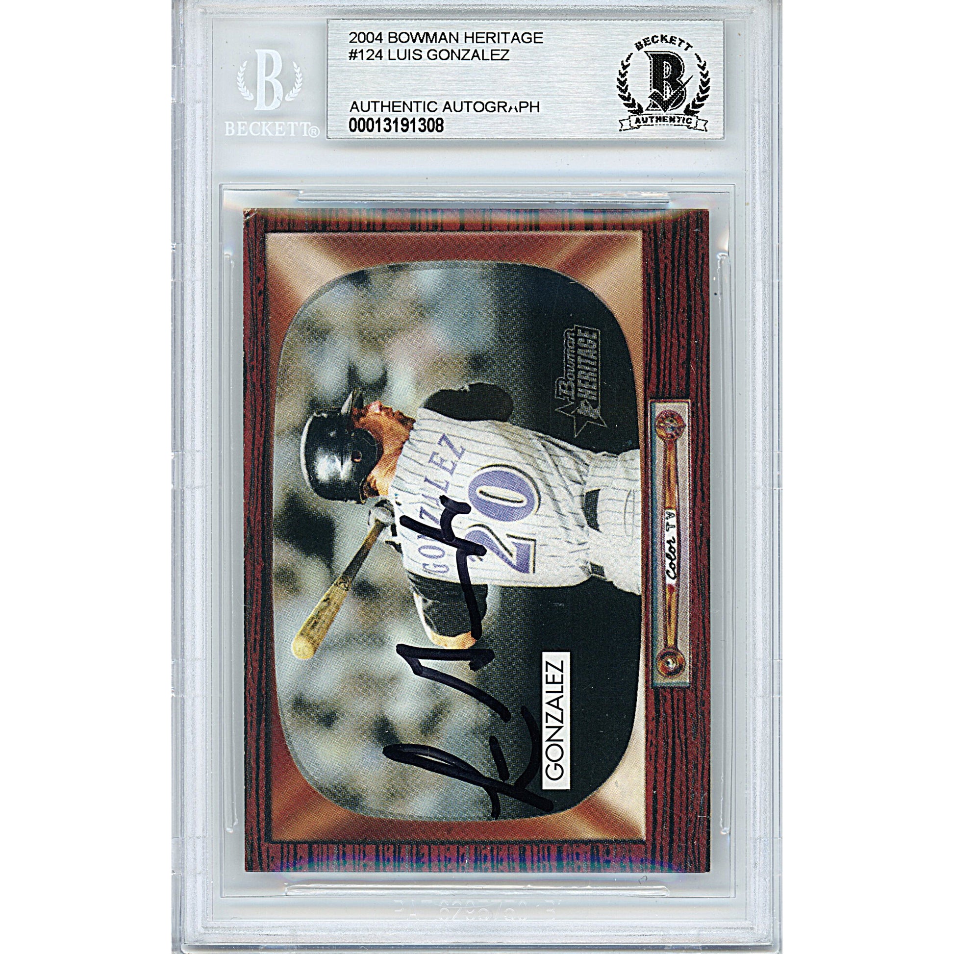 Baseballs- Autographed- Luis Gonzalez Signed Arizona Diamondbacks 2004 Bowman Heritage Baseball Card Beckett BAS Slabbed 00013191308 - 102