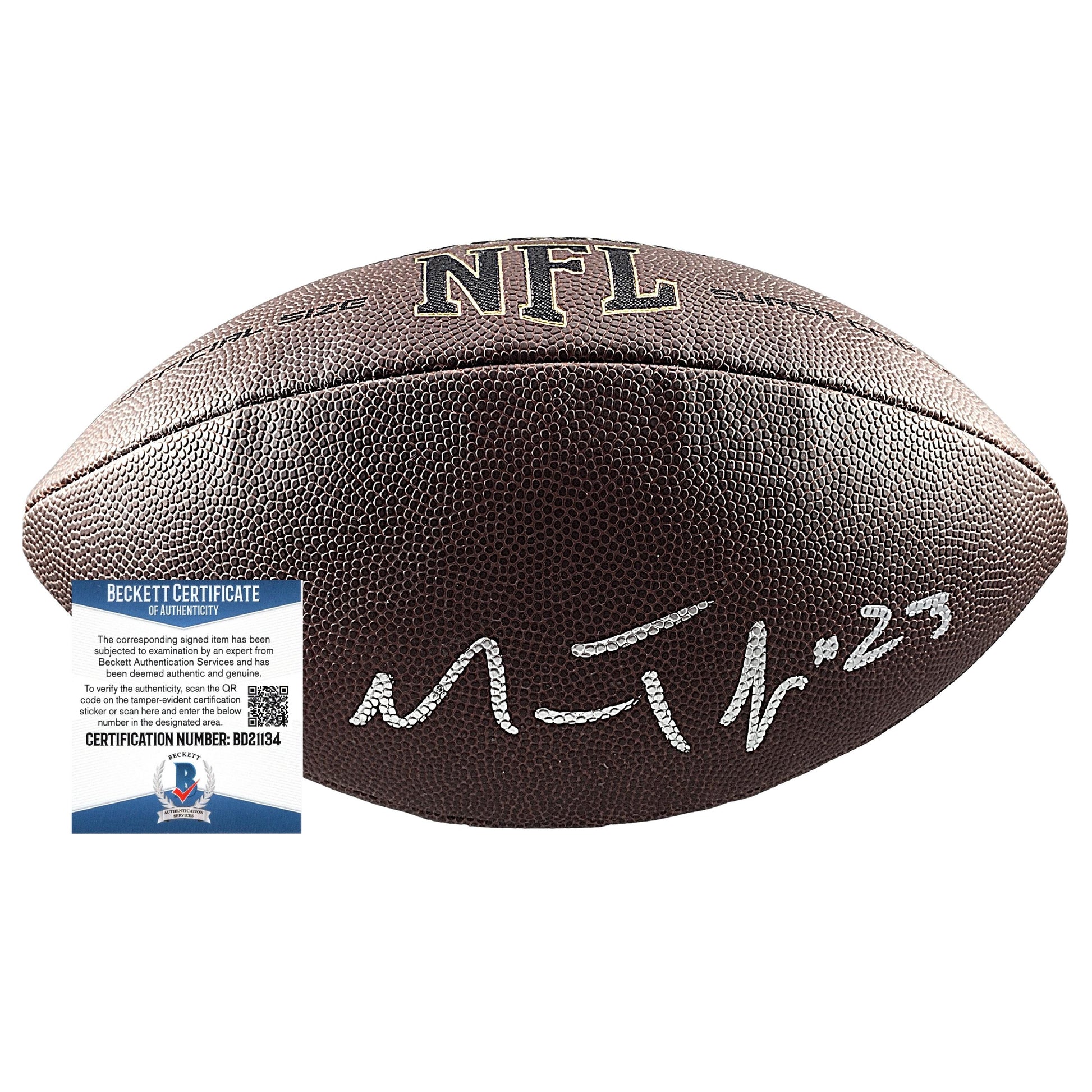 Footballs- Autographed- Marcus Trufant Signed NFL Wilson Super Grip Football Seattle Seahawks Beckett BAS Authentication 101