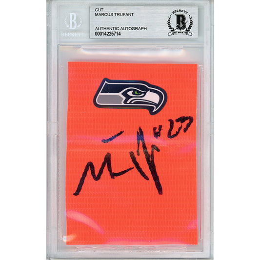 Footballs- Autographed- Marcus Trufant Signed Seattle Seahawks Football End Zone Pylon Piece Cut Beckett Slabbed 00014225714 - 101