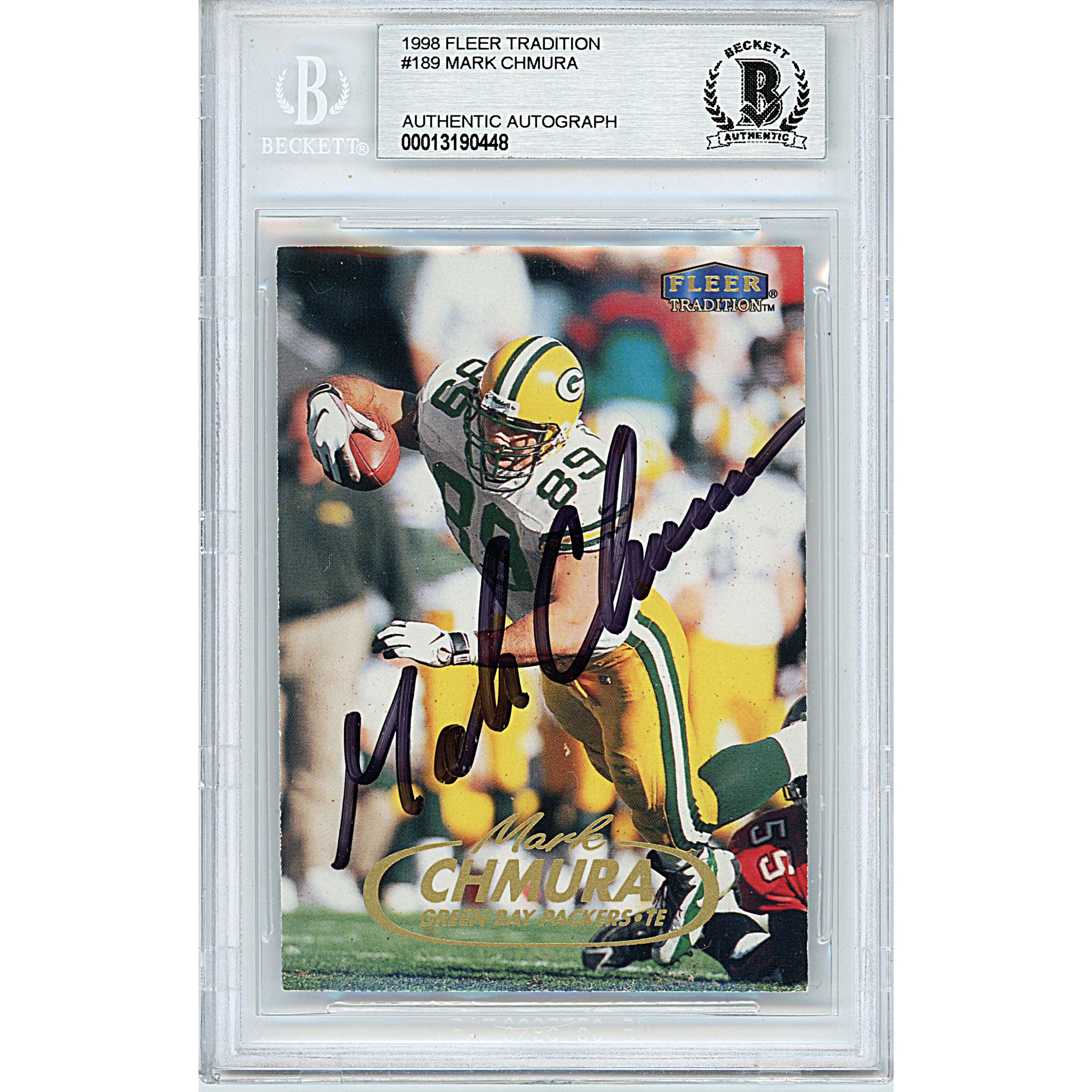 Mark Chmura autographed trading card – full view – Beckett COA