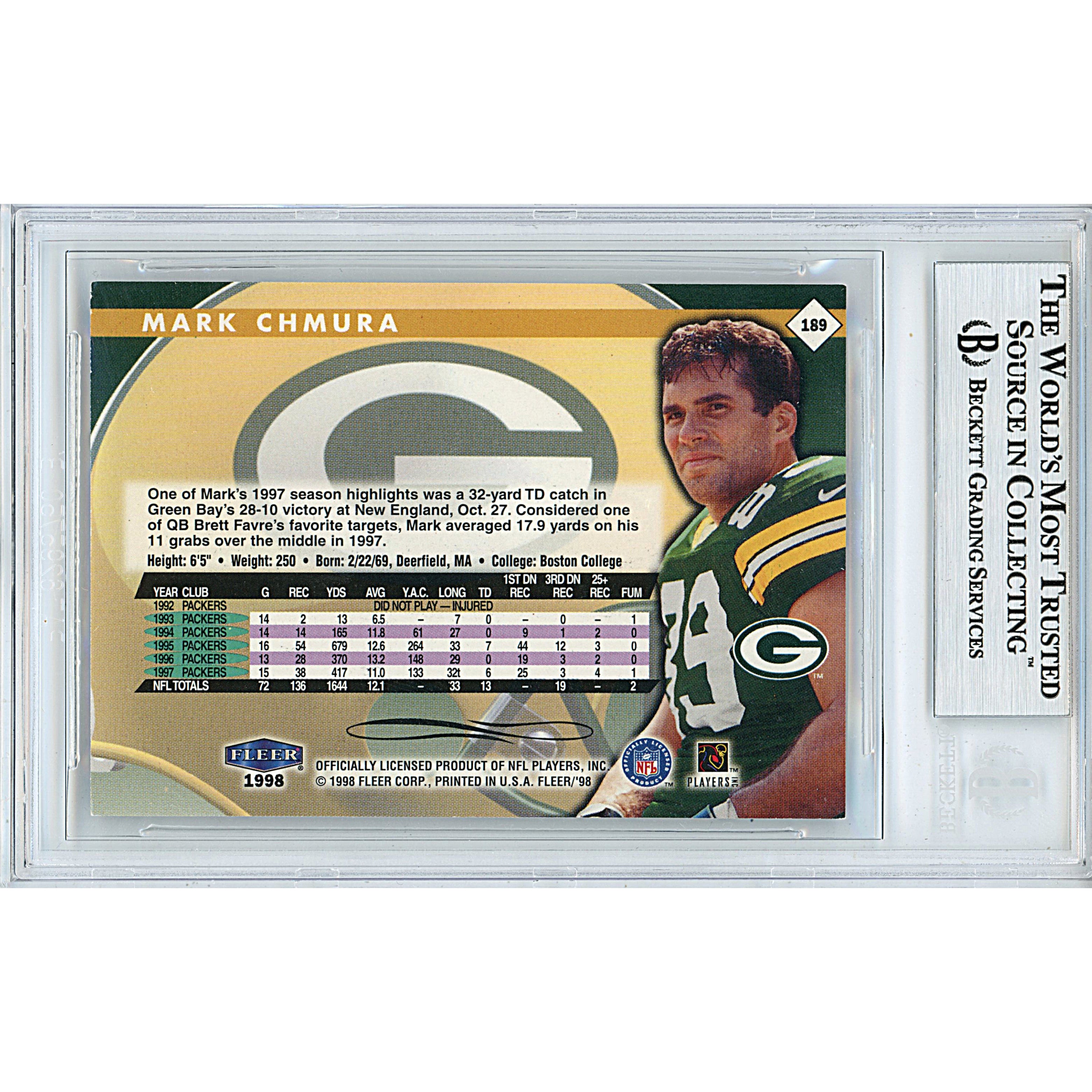 Mark Chmura signed trading card – signature close-up – Beckett COA