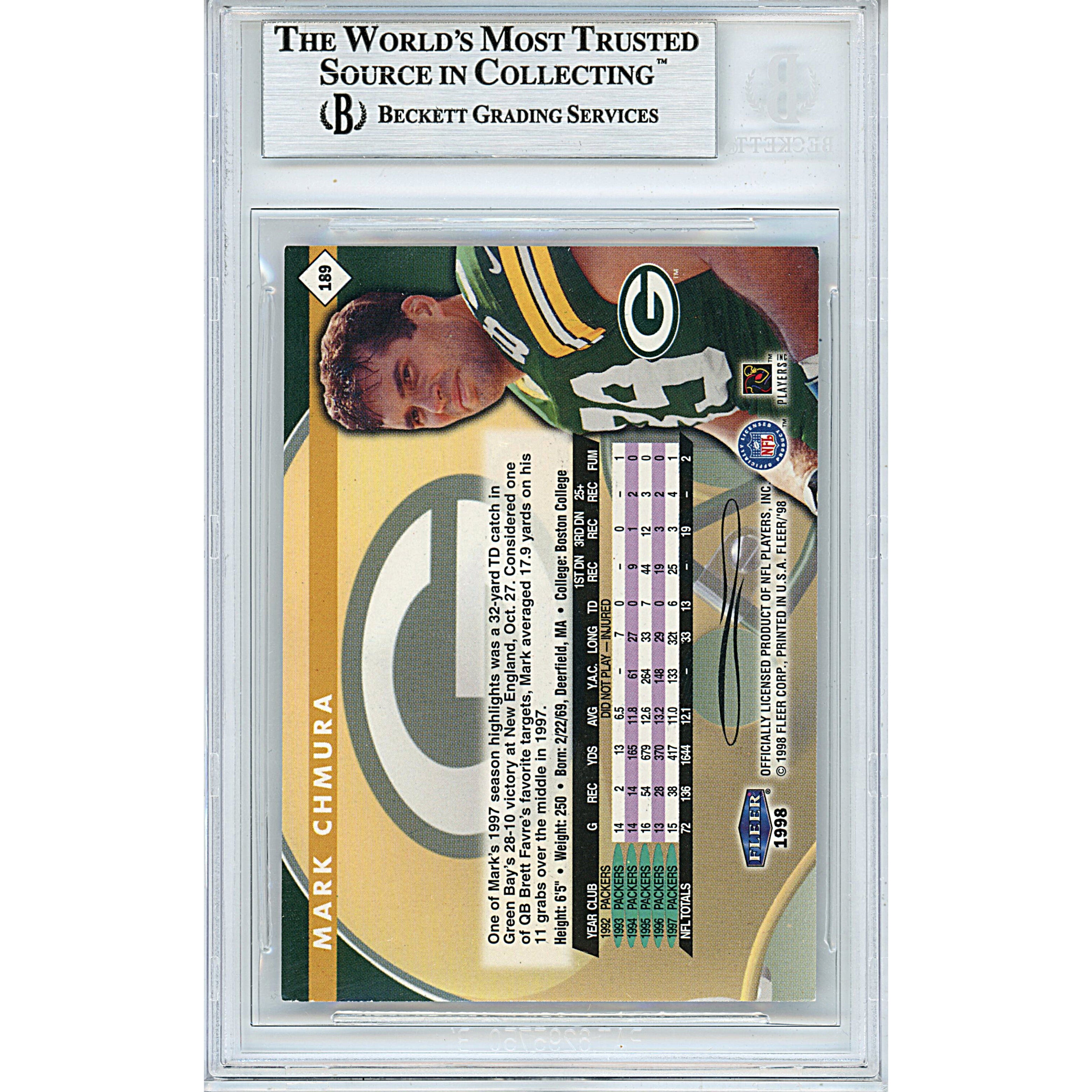 Mark Chmura auto trading card – authentication sticker – Beckett COA