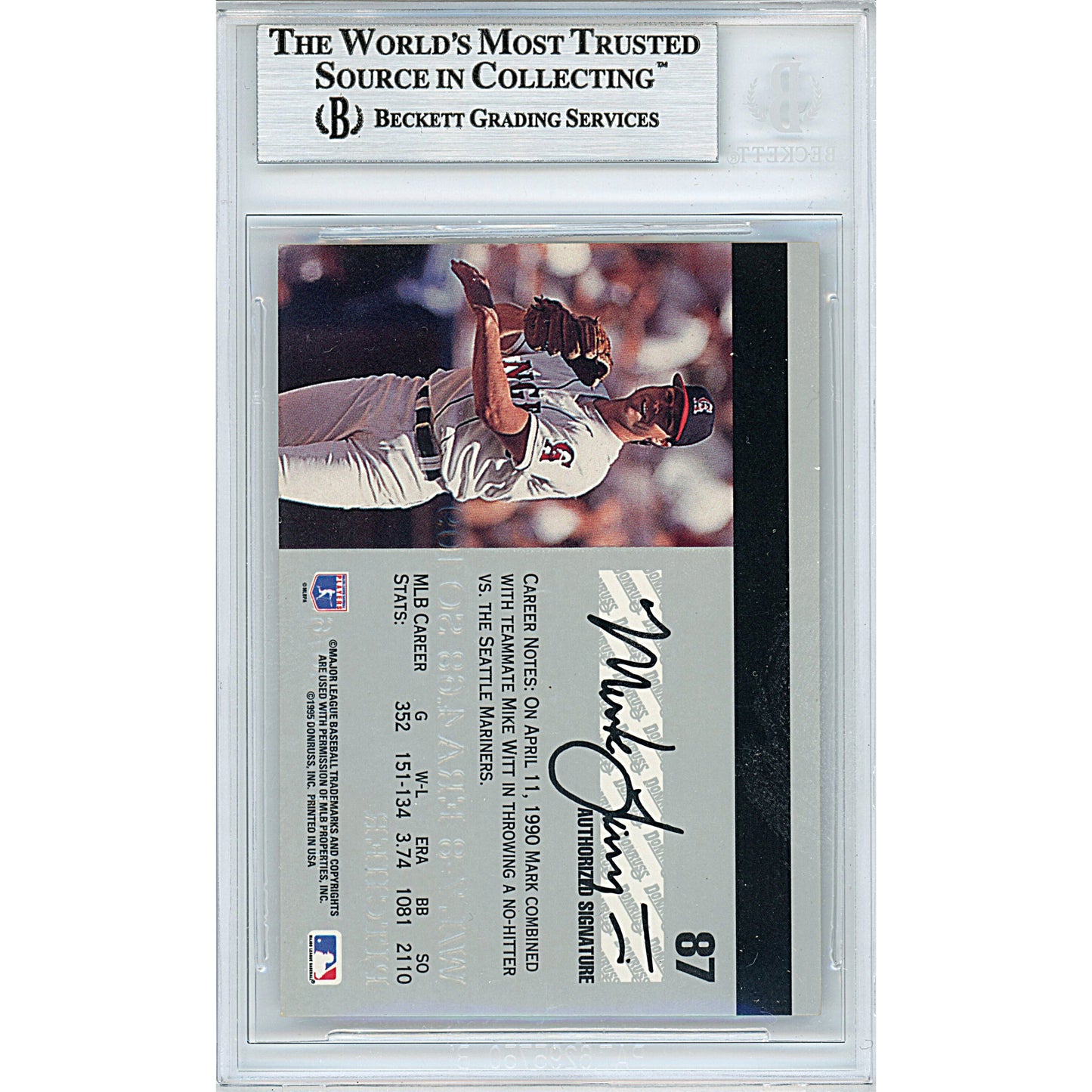 Baseballs- Autographed- Mark Langston Signed Los Angeles Angels 1995 Donruss Studio Baseball Card Beckett BAS Slabbed 00013191070 - 104