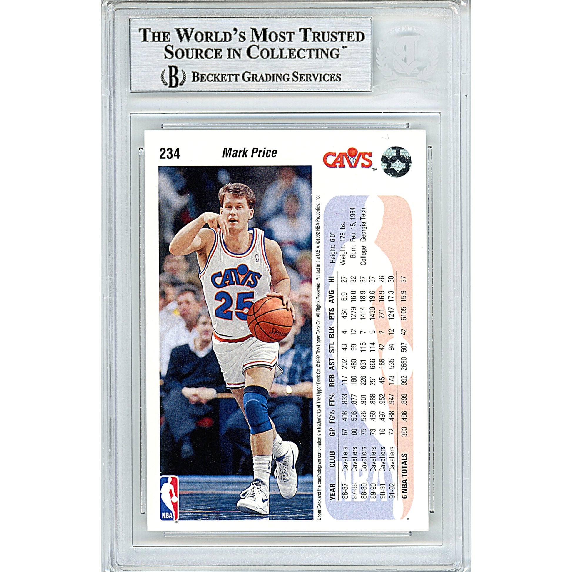 Basketballs- Autographed- Mark Price Signed Cleveland Cavaliers 1992-1993 Upper Deck Basketball Card Beckett BAS Slabbed 00014225462 - 102