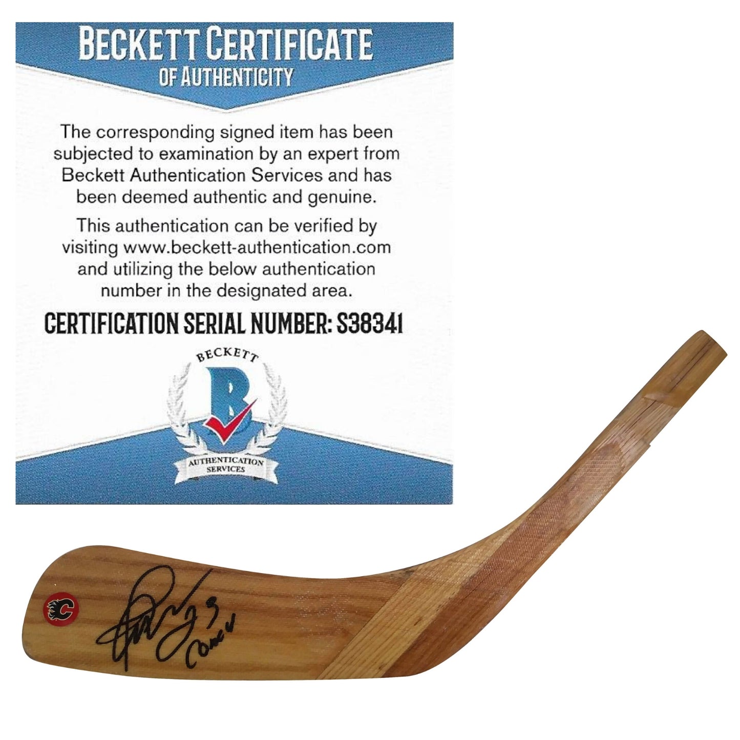 Hockey Stick Blades- Autographed- Martin Gelinas Signed Calgary Flames Logo Hockey Stick Blade Proof Photo - Beckett BAS- 201