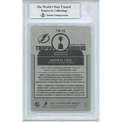 Hockey- Autographed- Martin St. Louis Signed Tampa Bay Lightning 2011-2012 O-Pee-Chee Trophy Winners Insert Hockey Card Beckett BAS Slabbed 00013248073 - 102