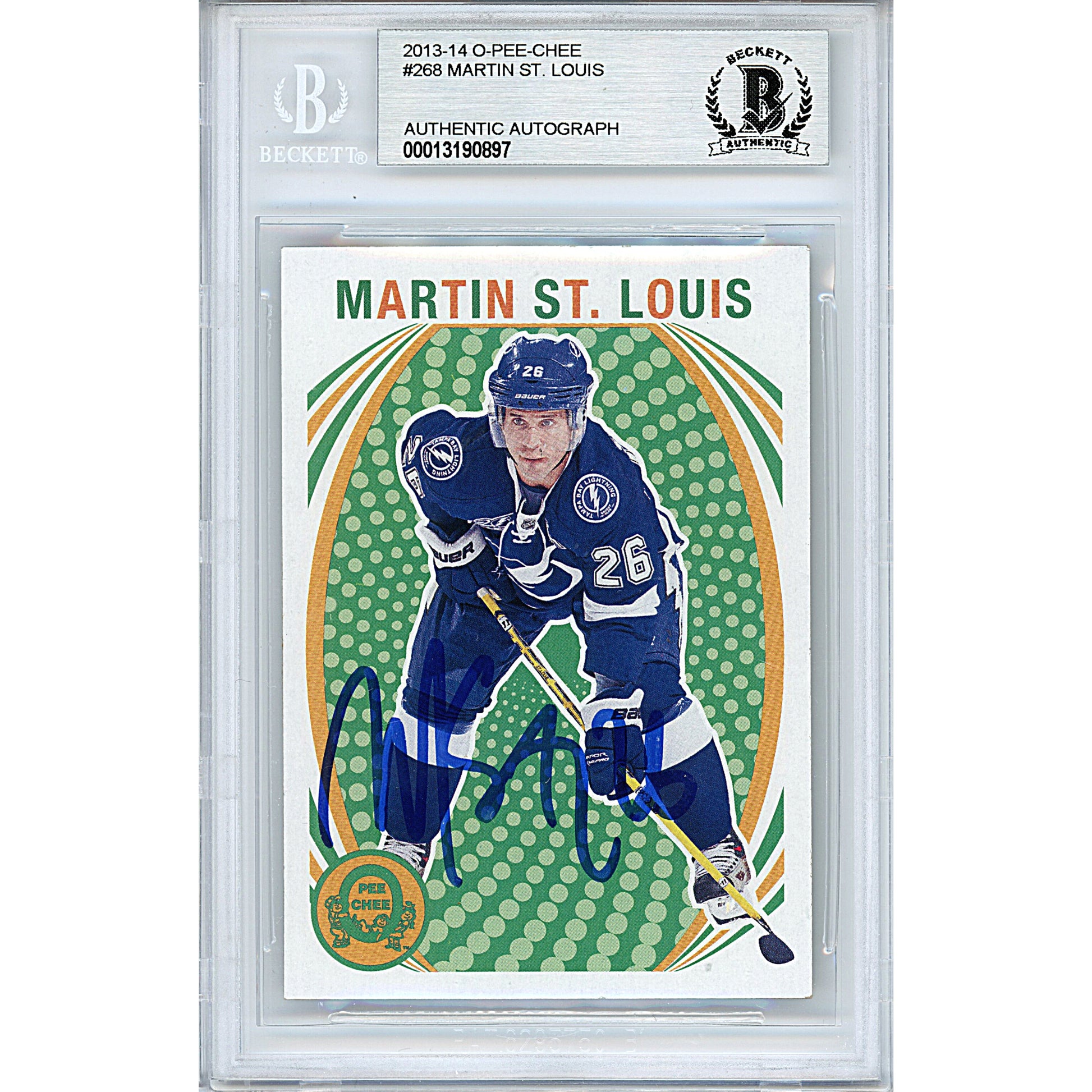 Hockey- Autographed- Martin St. Louis Signed Tampa Bay Lightning 2013-2014 O-Pee-Chee Hockey Card Beckett BAS Slabbed 00013190897 - 101