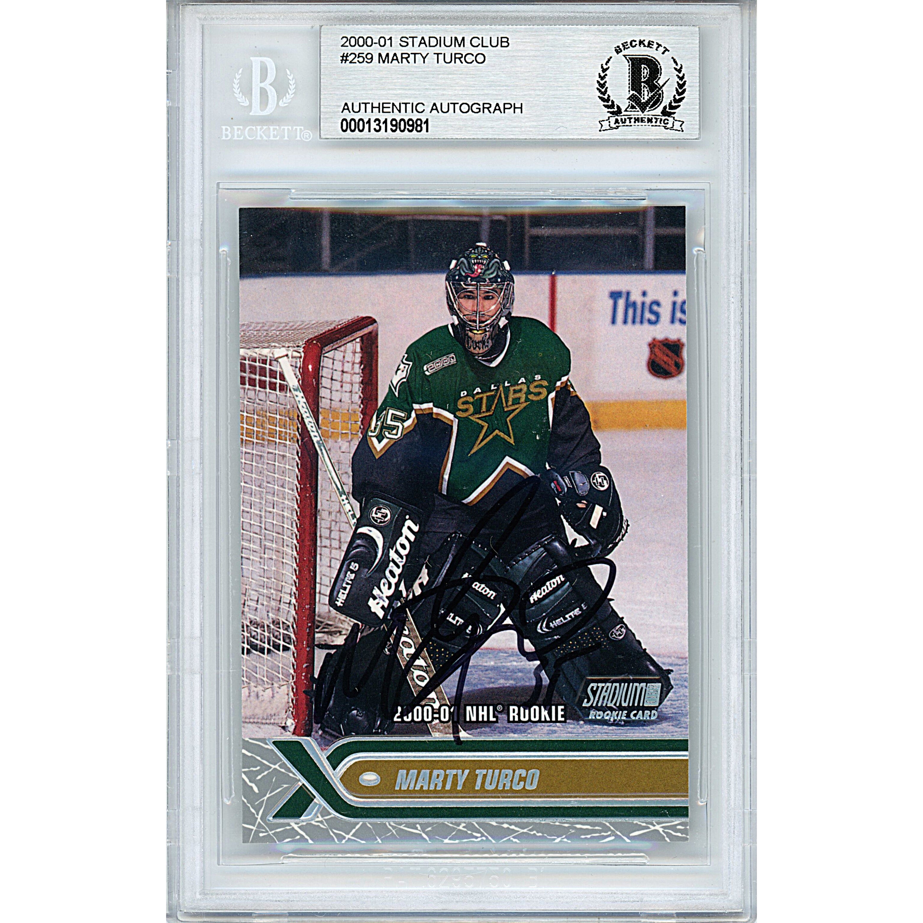 Marty Turco autographed trading card – full view – Beckett COA