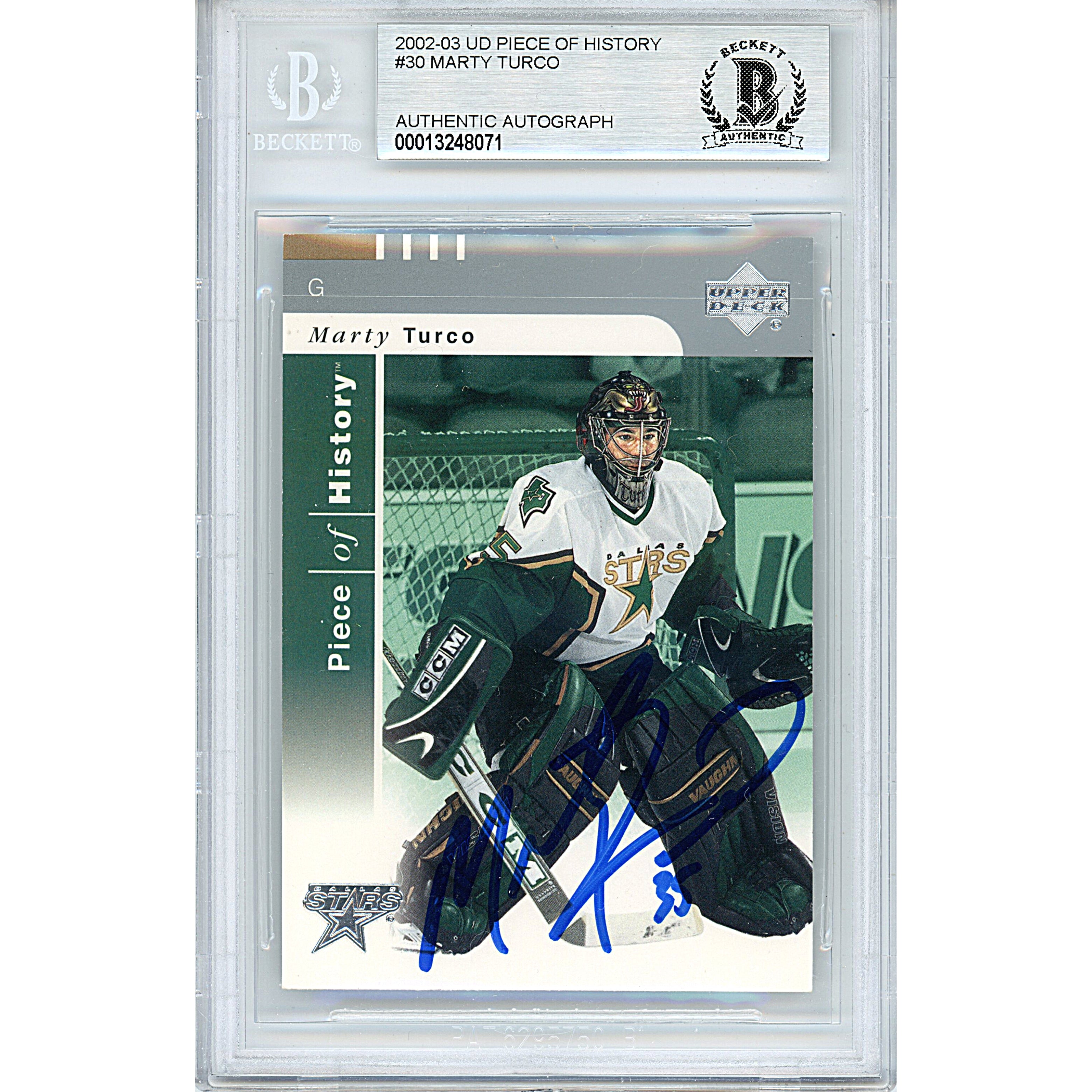 Marty Turco autographed trading card – full view – Beckett COA