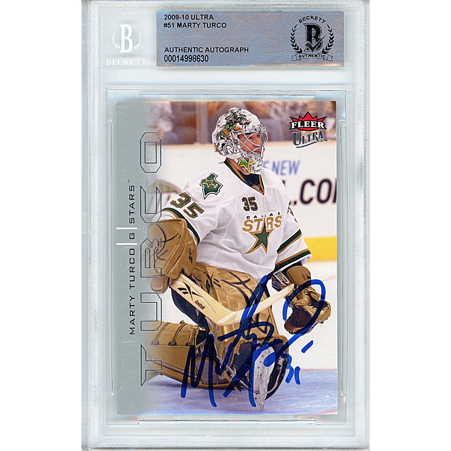 Hockey- Autographed- Marty Turco Signed Dallas Stars 2009-2010 Fleer Ultra Hockey Card Beckett Authentication Slabbed 00014998630 - 101