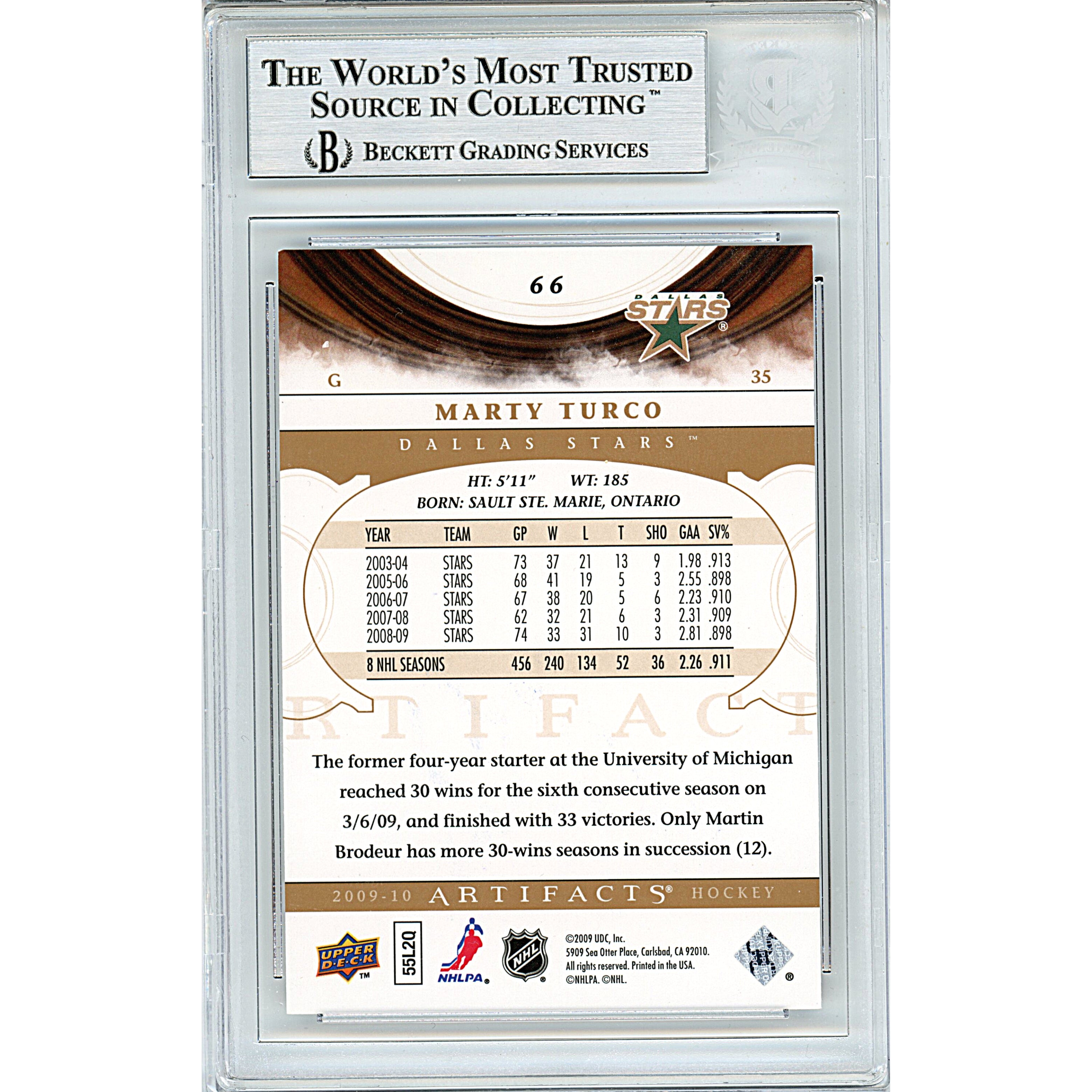 Marty Turco signed trading card – signature close-up – Beckett COA