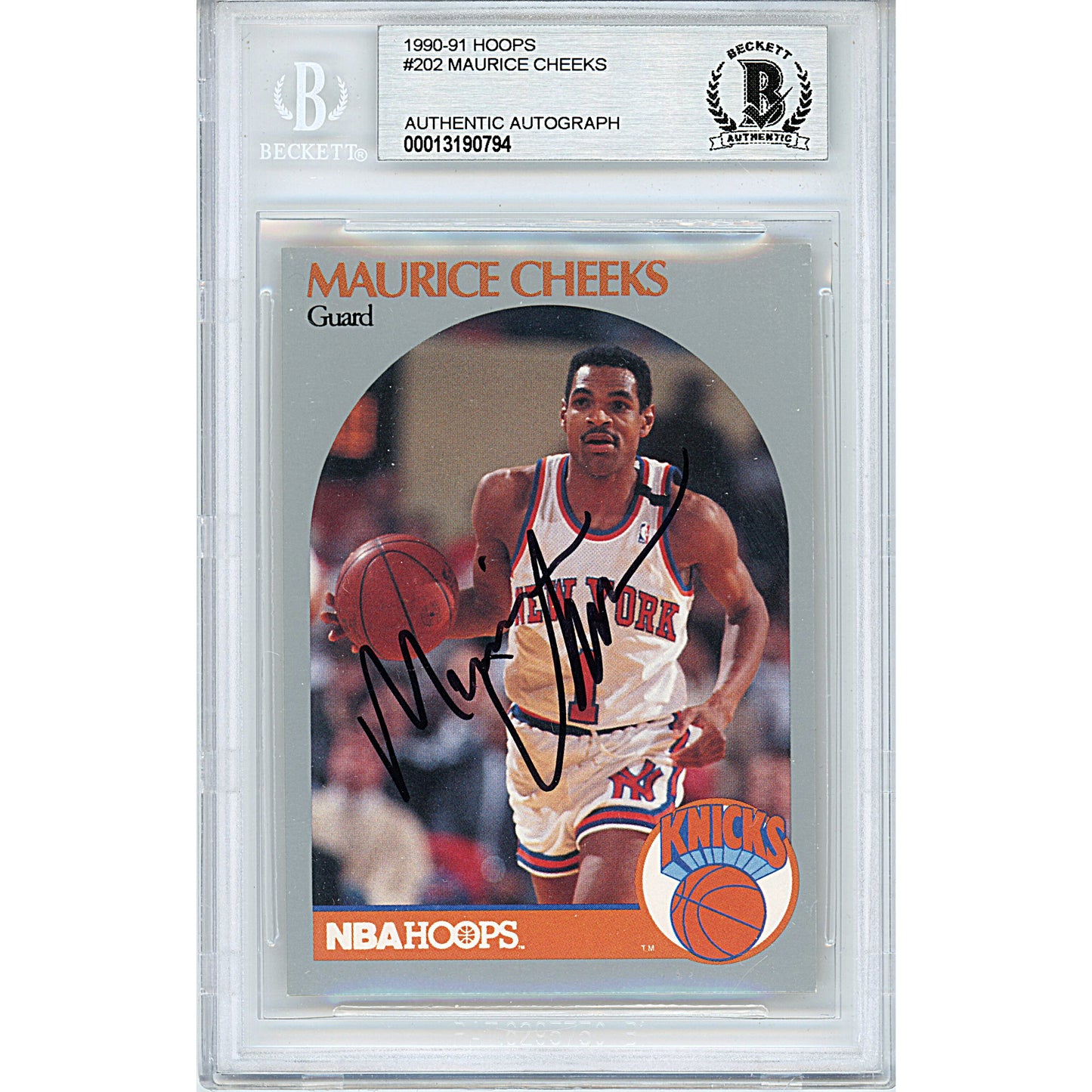 Basketballs- Autographed- Maurice Cheeks Signed New York Knicks 1990-1991 Hoops Basketball Card Beckett BAS Slabbed 00013190794 - 101