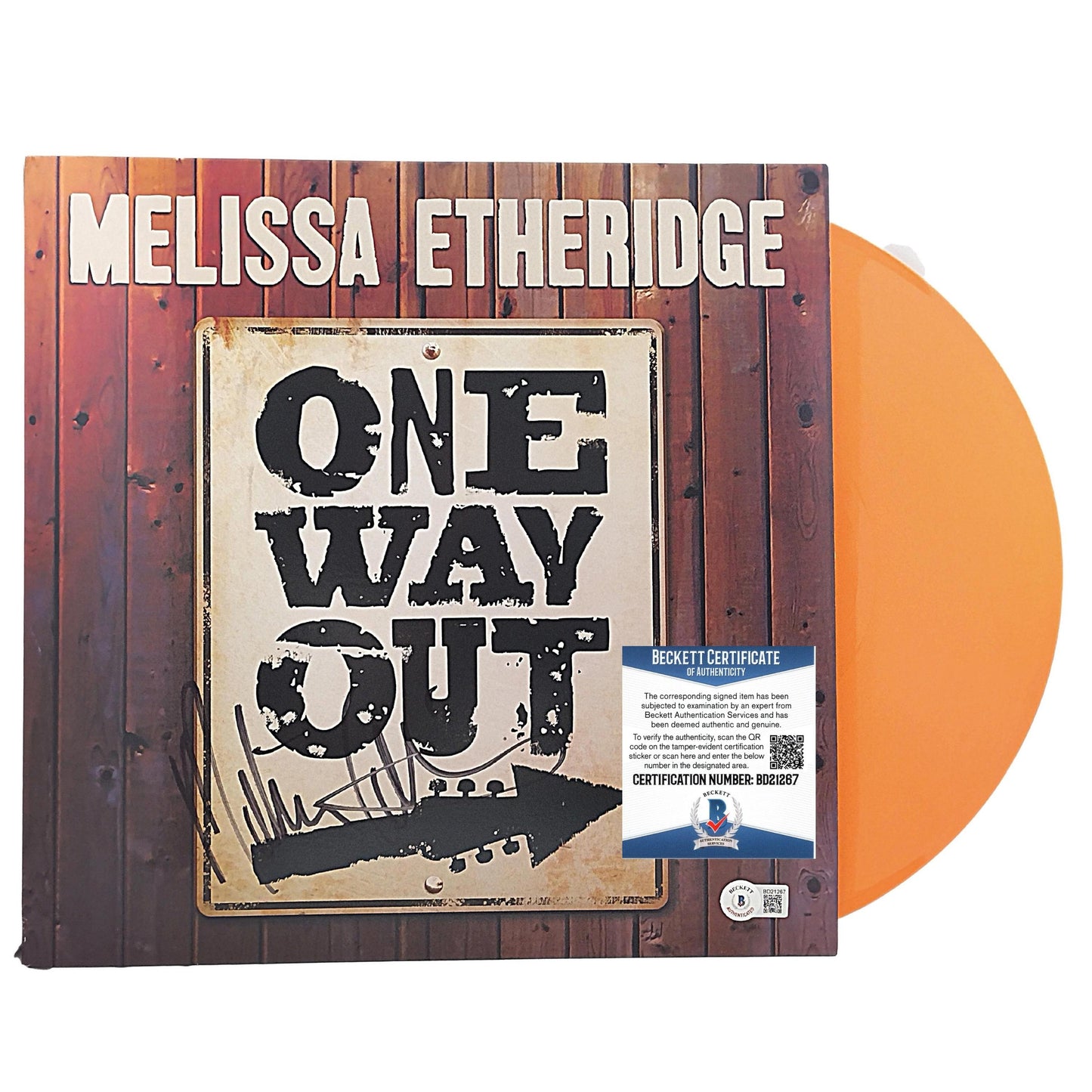 Music- Autographed- Melissa Etheridge Signed One Way Out Vinyl Record Album Cover Beckett BAS Authentication 201