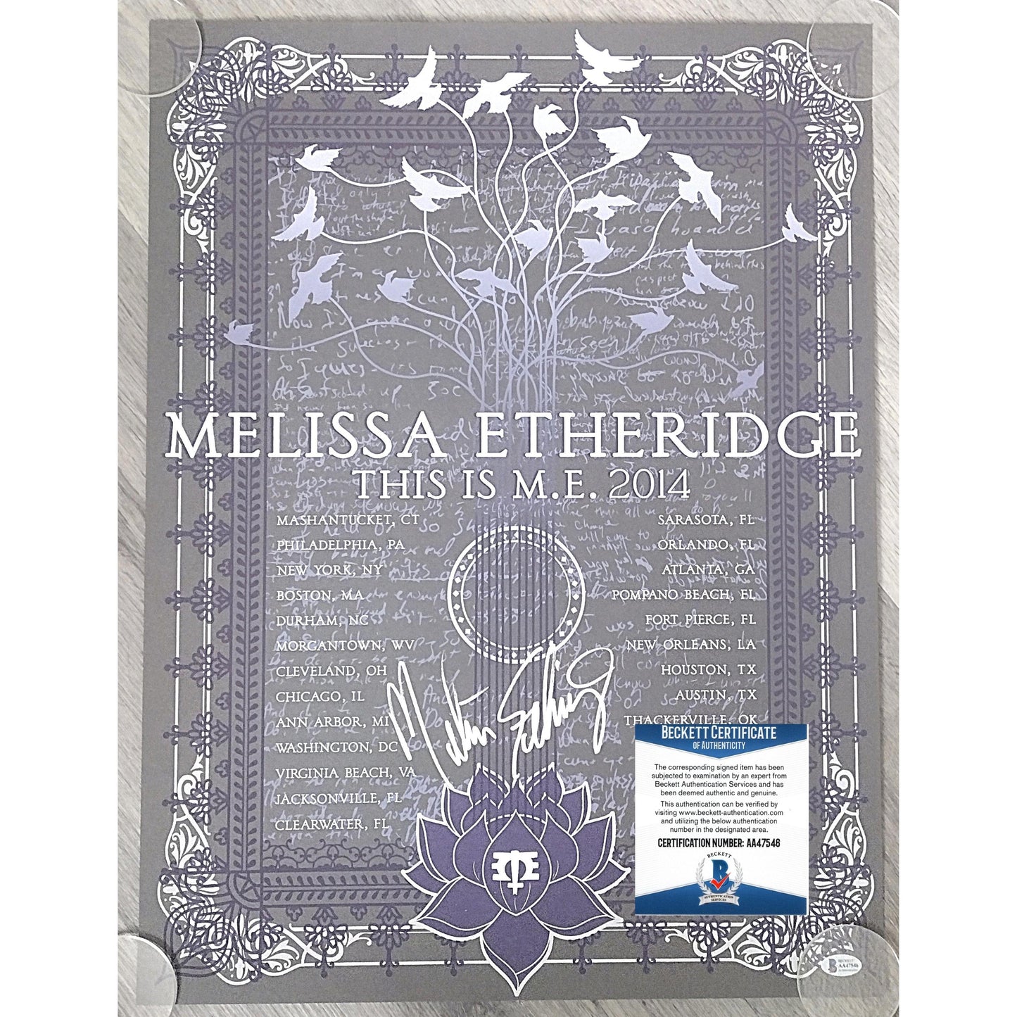 Music- Autographed- Melissa Etheridge Signed This Is M.E. Melissa Etheridge 2014 Concert Tour 18x24 Inch Poster Beckett Authentication 101