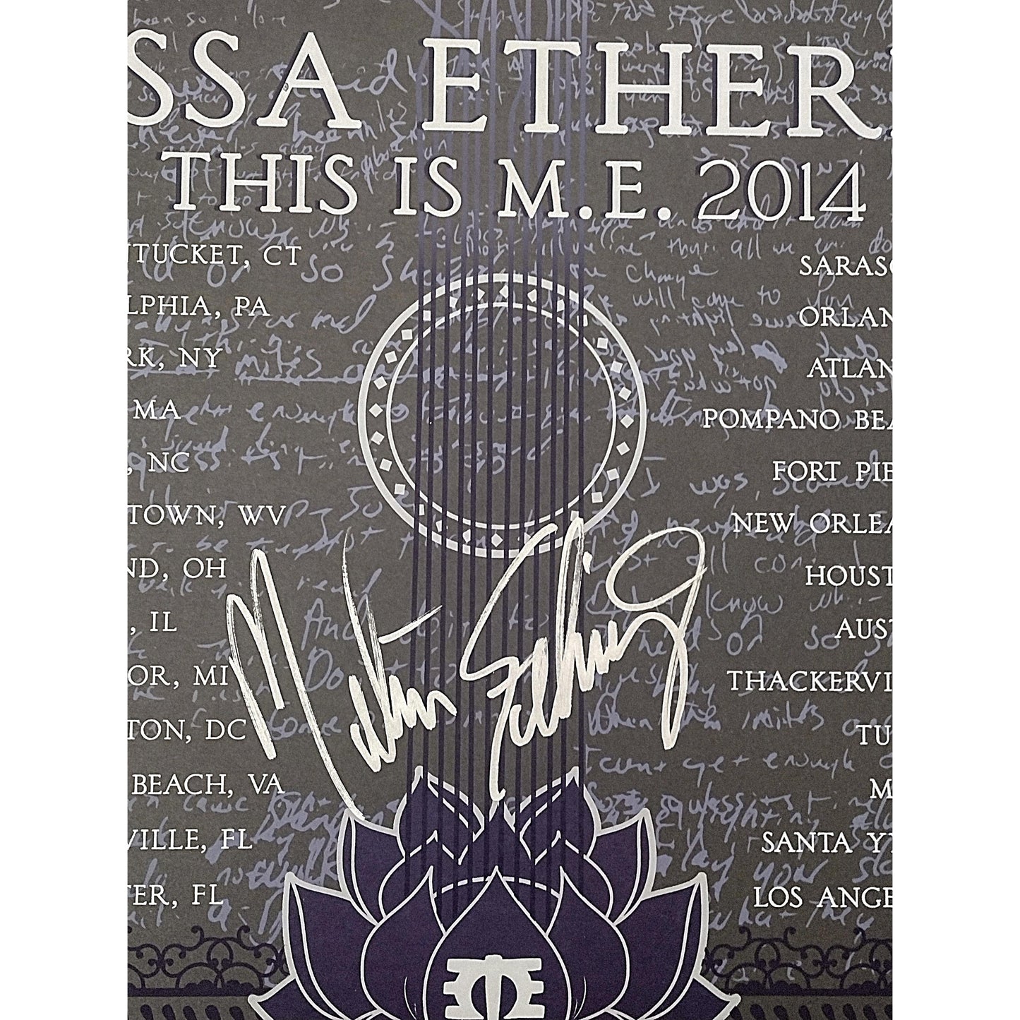 Music- Autographed- Melissa Etheridge Signed This Is M.E. Melissa Etheridge 2014 Concert Tour 18x24 Inch Poster Beckett Authentication 103