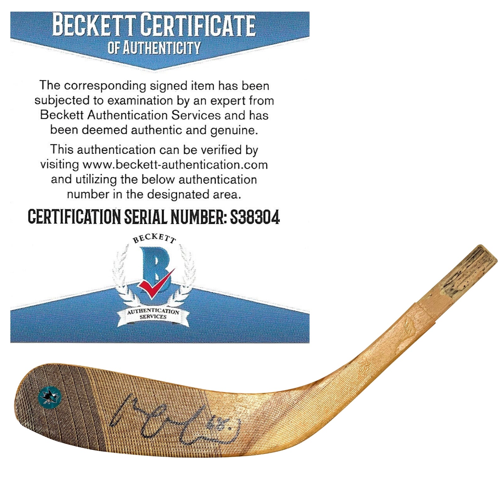 Hockey Stick Blades- Autographed- Melker Karlsson Signed San Jose Sharks Logo Hockey Stick Blade Proof Photo Beckett BAS 101
