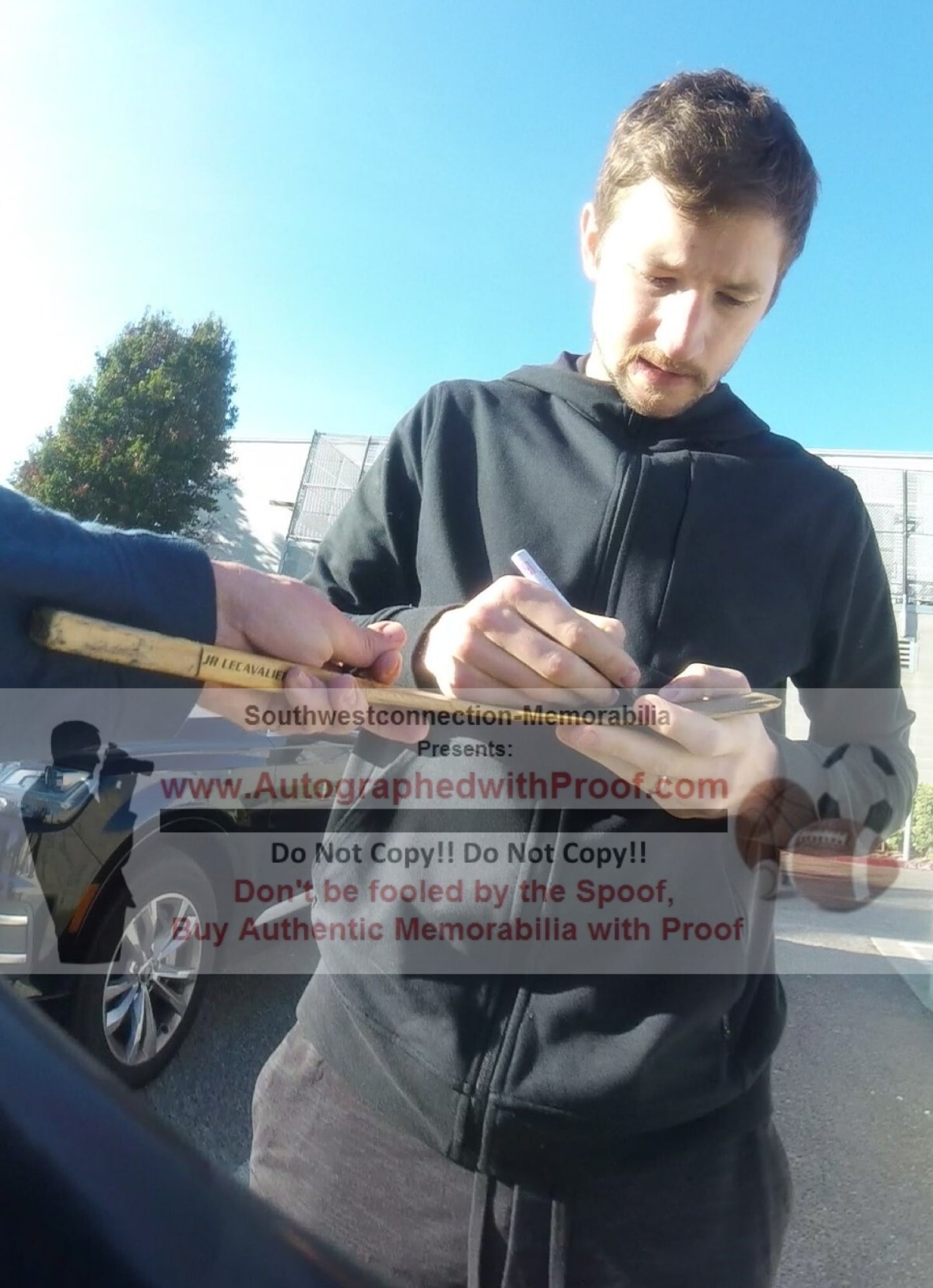 Hockey Stick Blades- Autographed- Melker Karlsson Signing San Jose Sharks Logo Hockey Stick Blade Proof Photo Beckett BAS 1