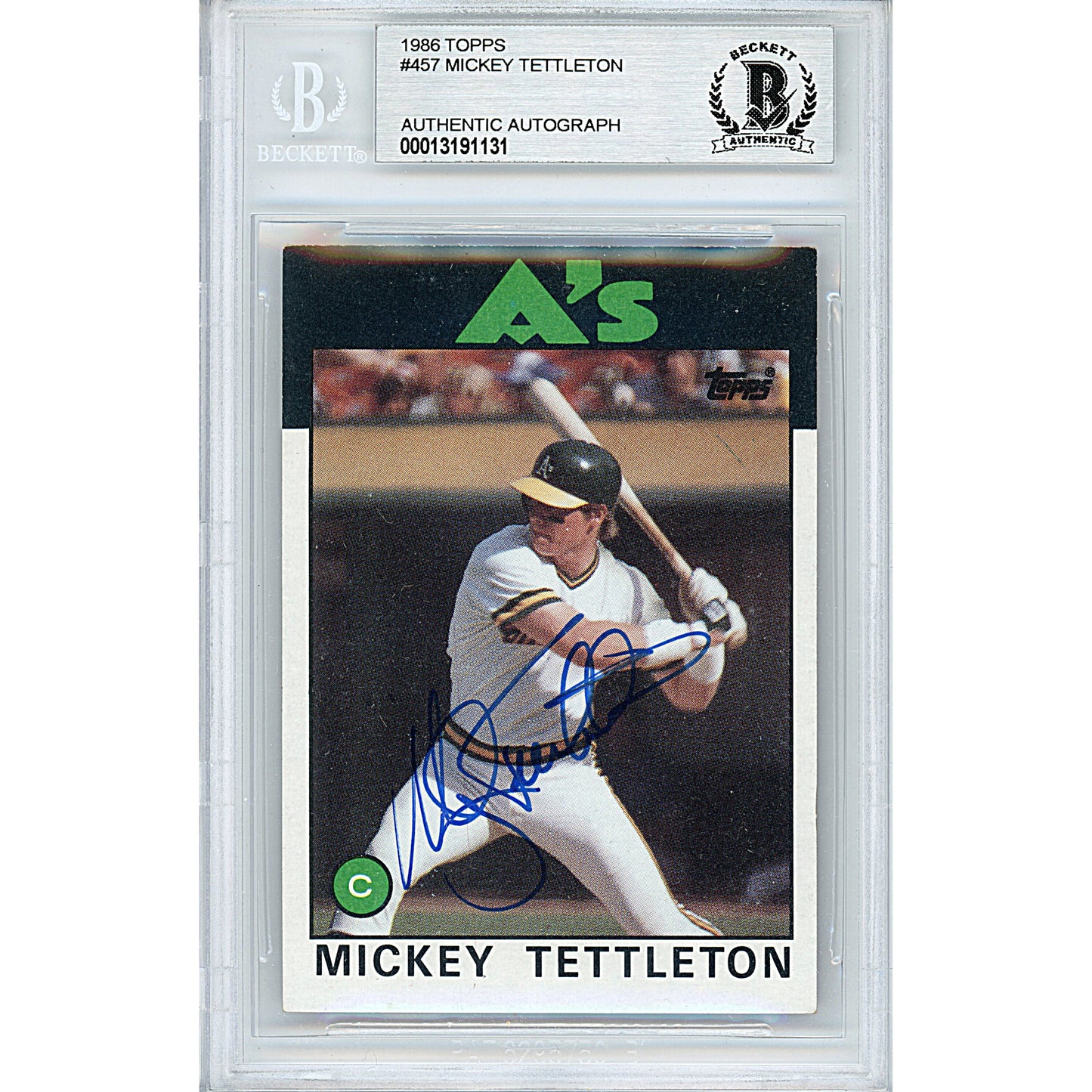 Baseballs- Autographed- Mickey Tettleton Signed Oakland Athletics A's 1986 Topps Baseball Card Beckett BAS Slabbed 00013191131 - 101