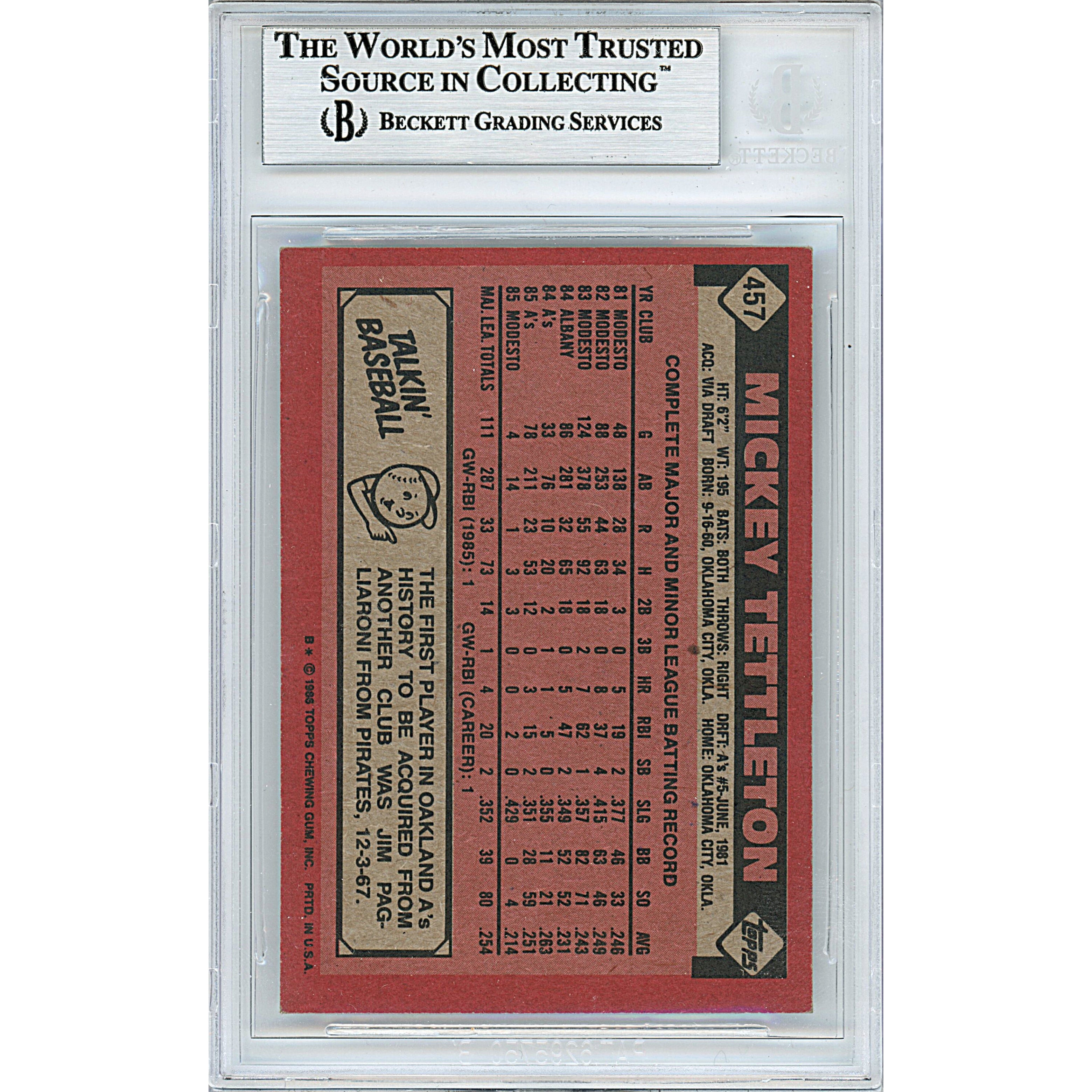 Mickey Tettleton auto trading card – authentication sticker – Beckett COA