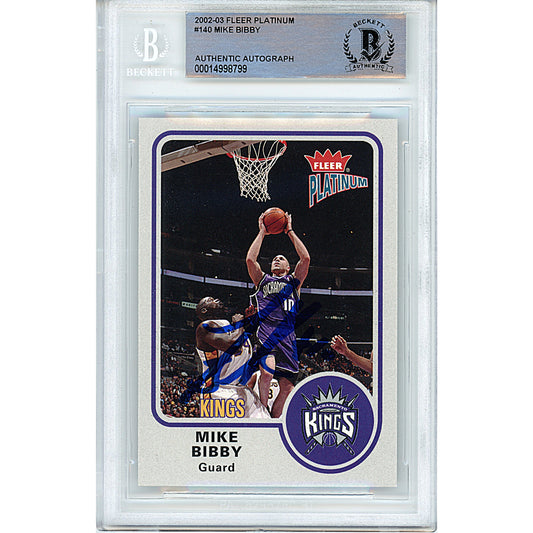 Basketball- Autographed- Mike Bibby Signed Sacramento Kings 2002-2003 Fleer Platinum Trading Card Beckett Authentication Slabbed 00014998799 - 101