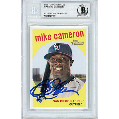 Baseballs- Autographed- Mike Cameron Signed San Diego Padres 2008 Topps Heritage Baseball Card Beckett BAS Slabbed 00013191188 - 101
