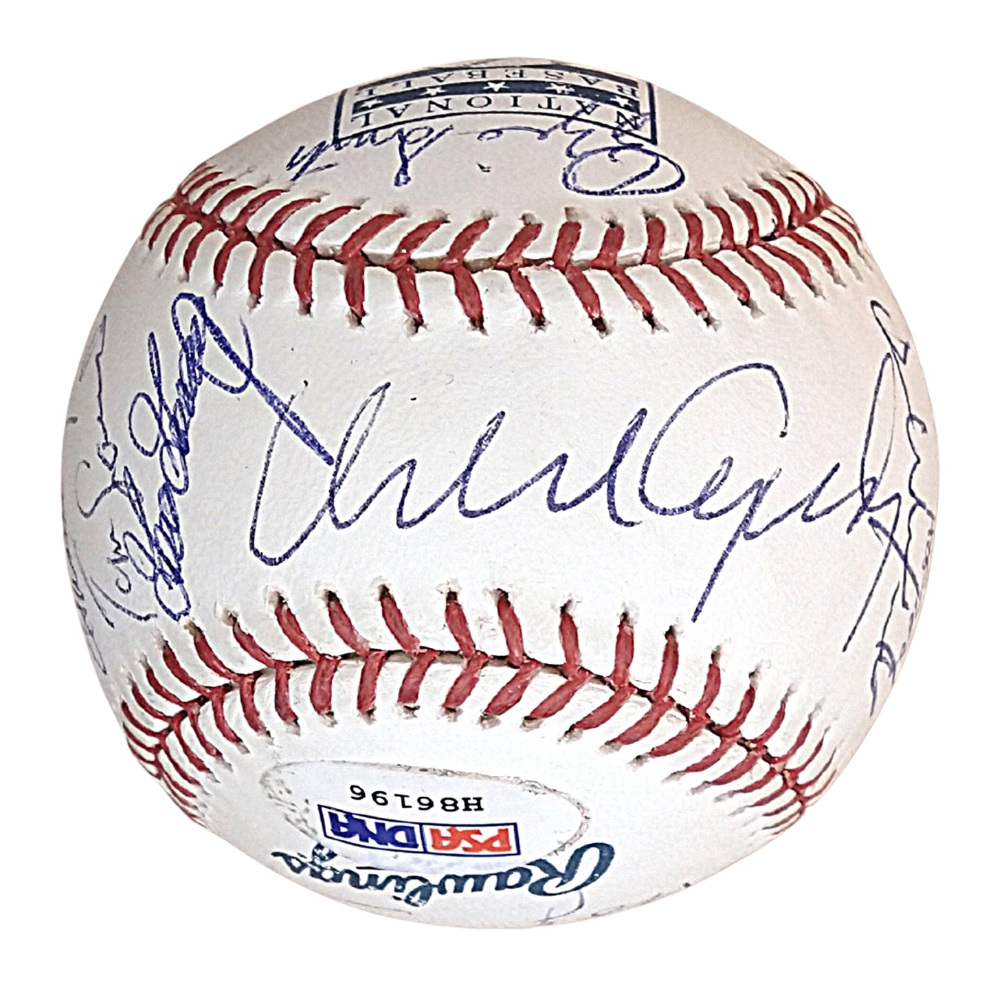 Baseballs- Autographed- Baseball Hall of Fame Multi Signed Cooperstown HOF Logo ROMLB Baseball 17 Sigs- Exact Proof Photos- Beckett BAS Authentication LOA 102