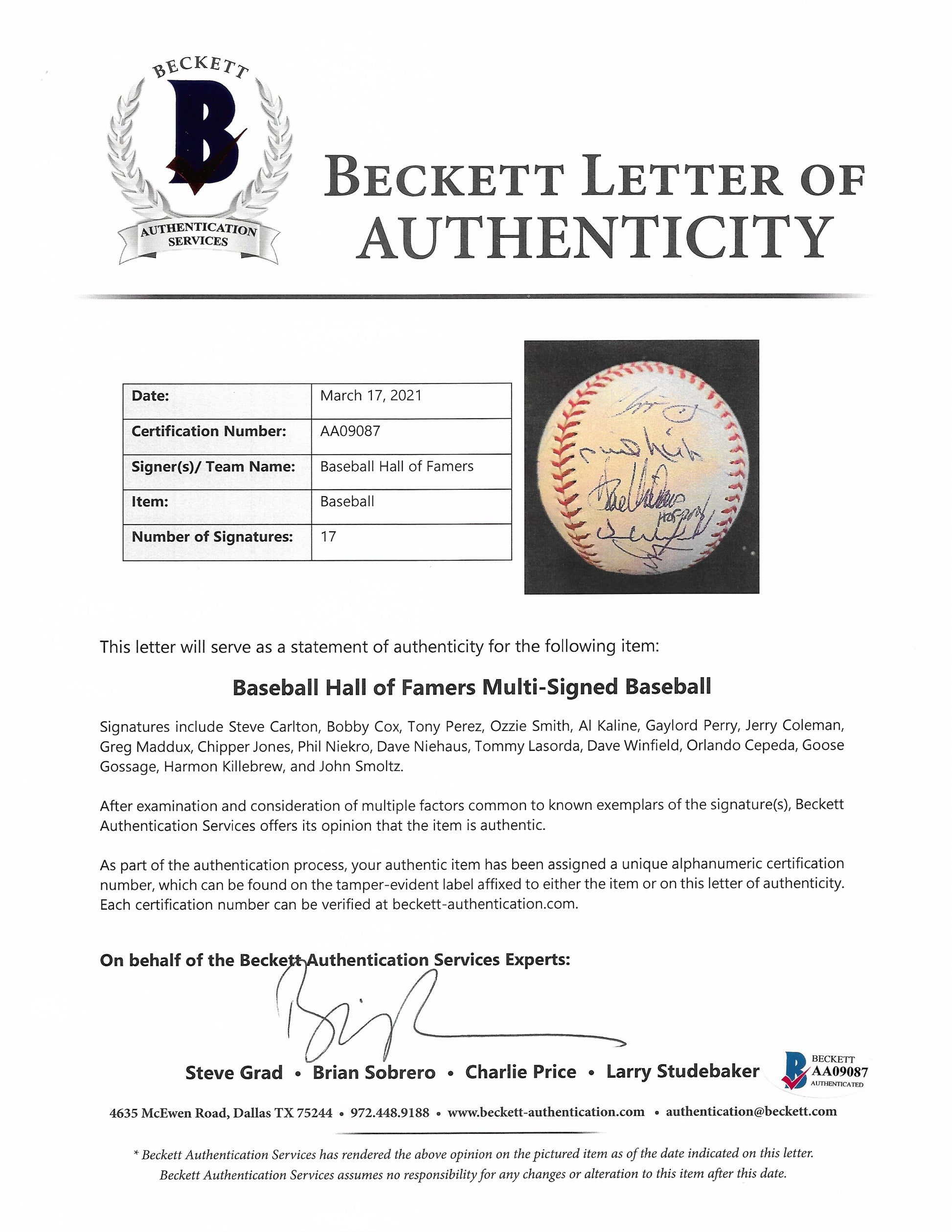 Online Memorabilia Authentication Service - Hall of Fame Card