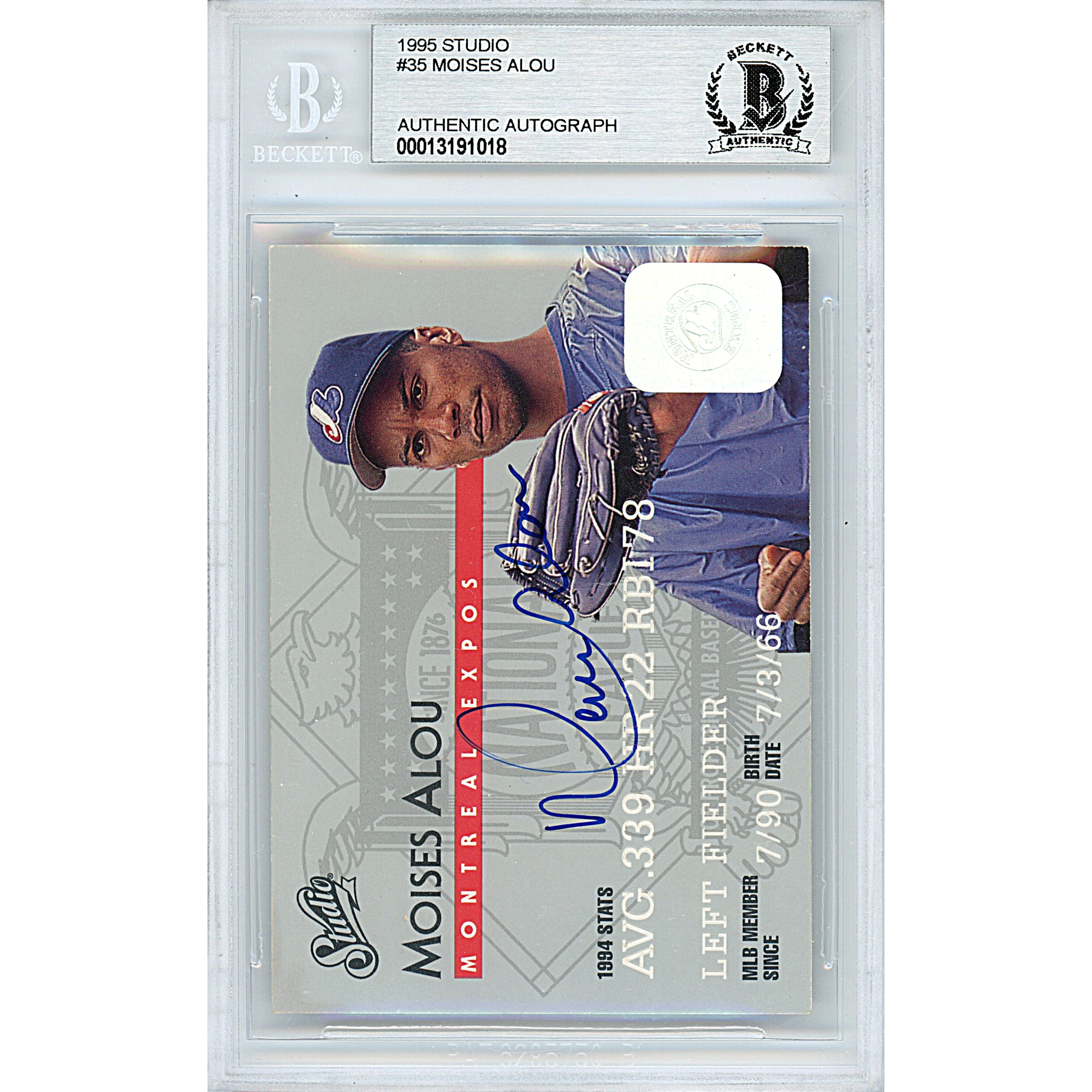 Moises Alou signed trading card – signature close-up – Beckett COA
