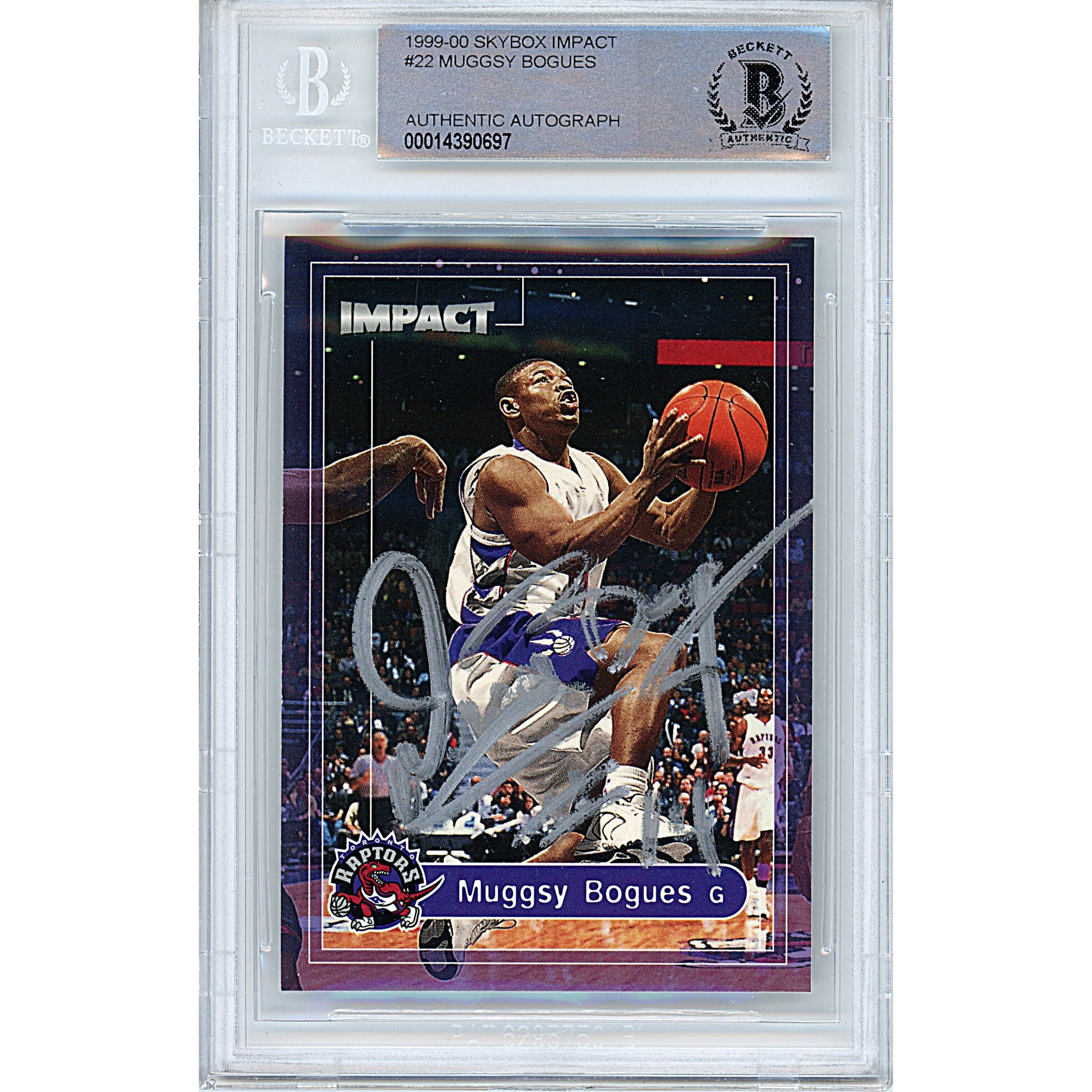 Basketballs- Autographed- Muggsy Bogues Signed Toronto Raptors 1999-2000 Skybox Impact Basketball Card Beckett Slabbed 00014390697 - 101