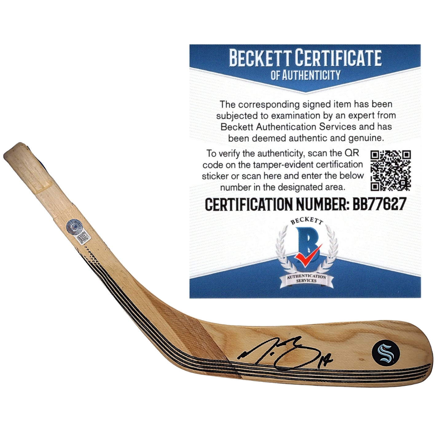 Hockey- Autographed- Nathan Bastian Signed Seattle Kraken Hockey Stick Blade Beckett Authentication 101