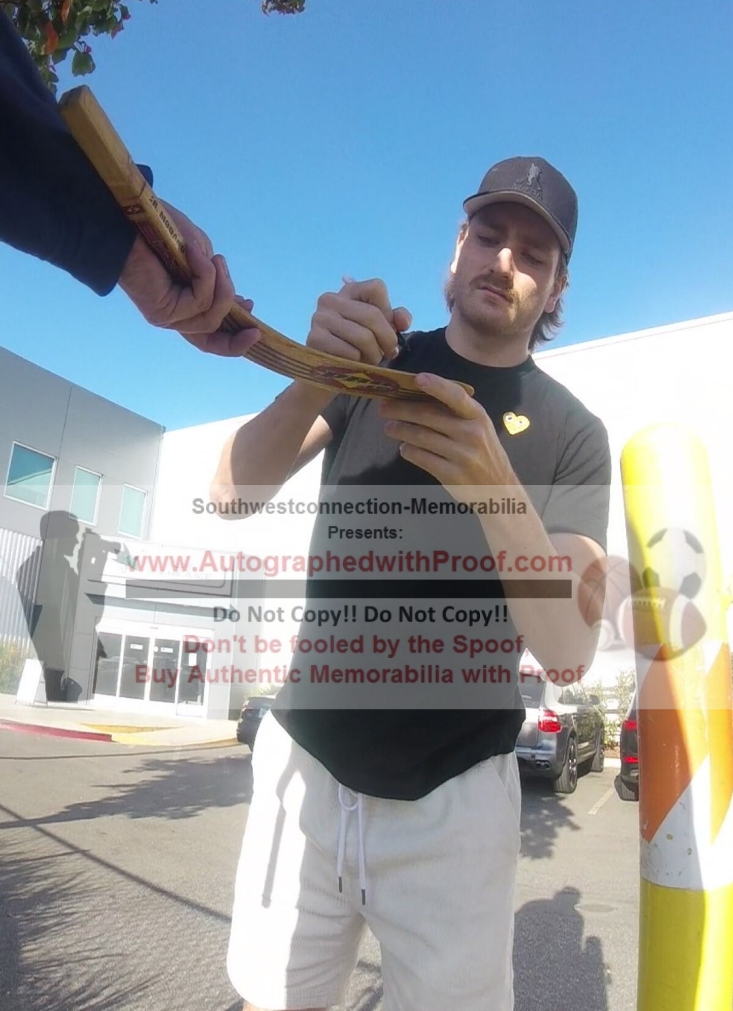 Hockey Stick Blades- Autographed- Noah Gregor Signing San Jose Sharks Logo Hockey Stick Blade Proof Photo - Beckett BAS 1
