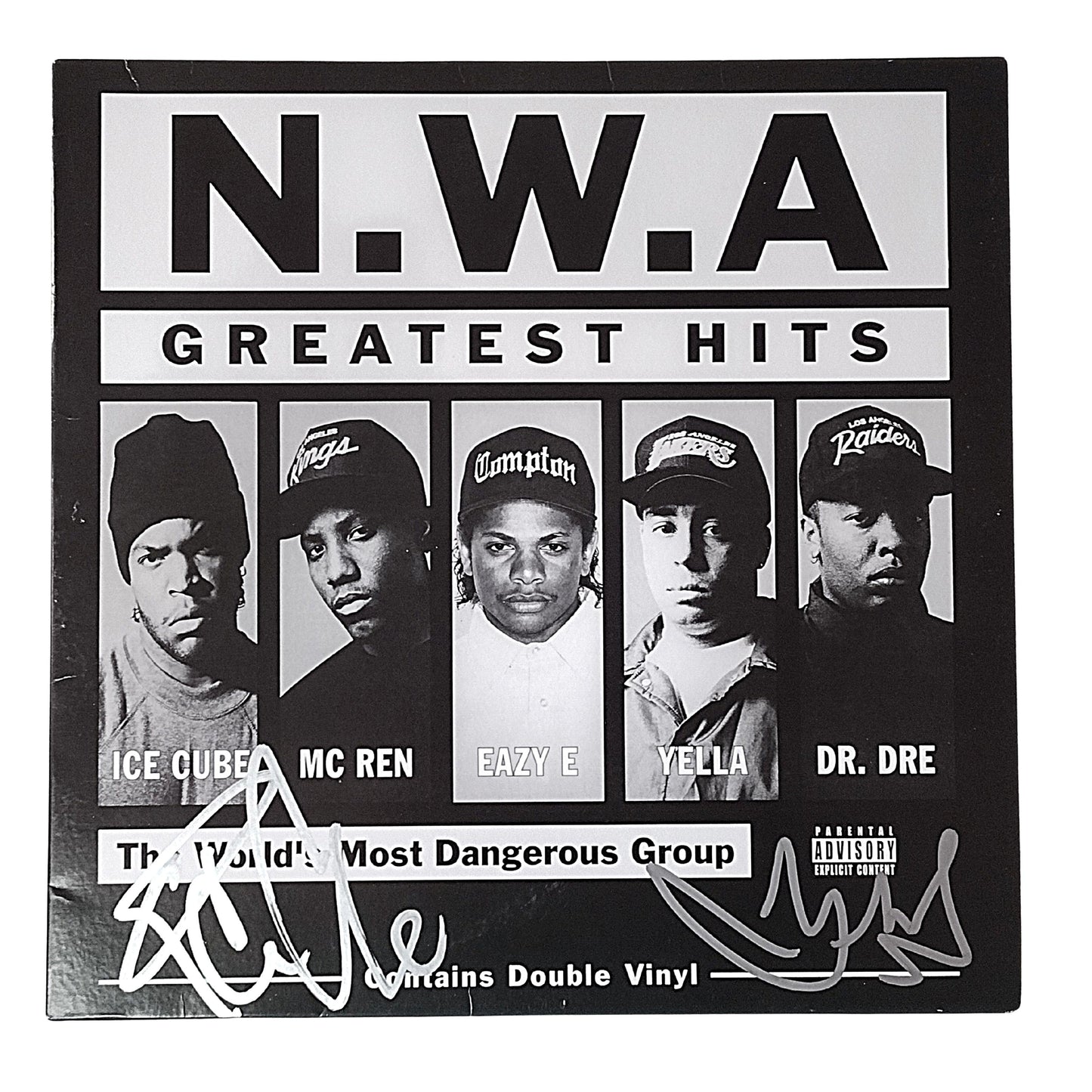 Music- Autographed- Ice Cube and DJ Yella Signed NWA Greatest Hits Vinyl Record Album Cover Proof Photos Beckett BAS Authentication 103