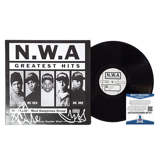 Music- Autographed- Ice Cube and DJ Yella Signed NWA Greatest Hits Vinyl Record Album Cover Proof Photos Beckett BAS Authentication 101