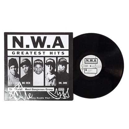 Music- Autographed- Ice Cube and DJ Yella Signed NWA Greatest Hits Vinyl Record Album Cover Proof Photos Beckett BAS Authentication 106