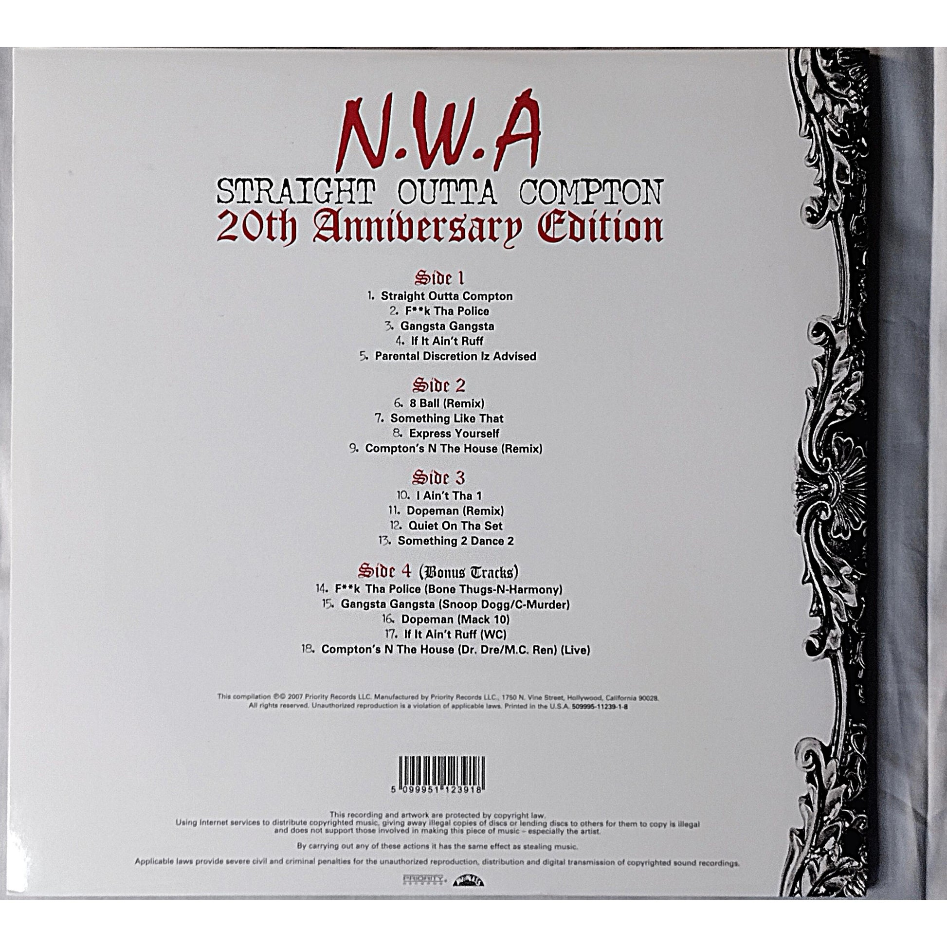 Music- Autographed- Ice Cube and DJ Yella Signed NWA Straight Outta Compton 20th Anniversary Edition Vinyl Record Album Cover Beckett BAS Authentication 104