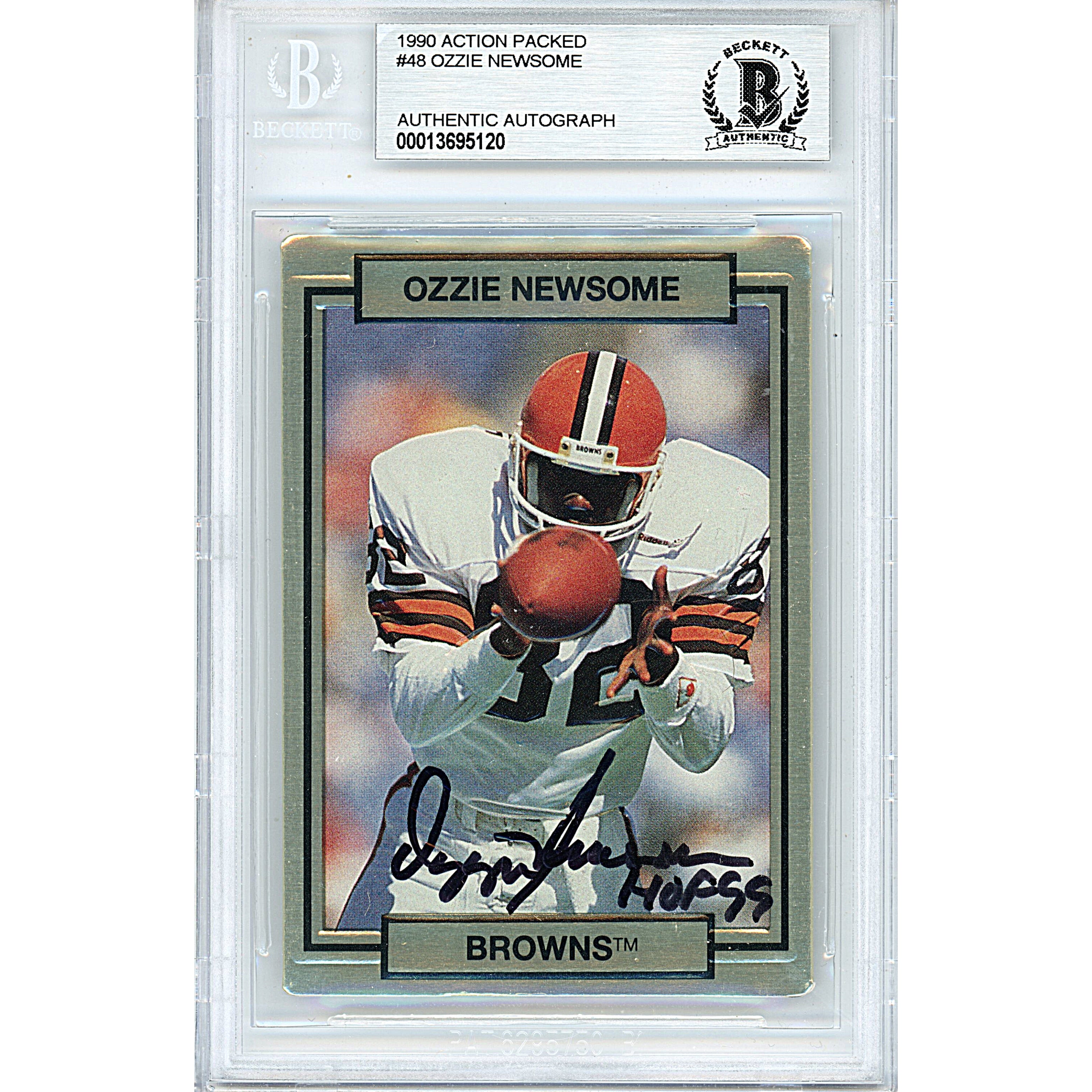 Ozzie Newsome autographed trading card – full view – Beckett COA