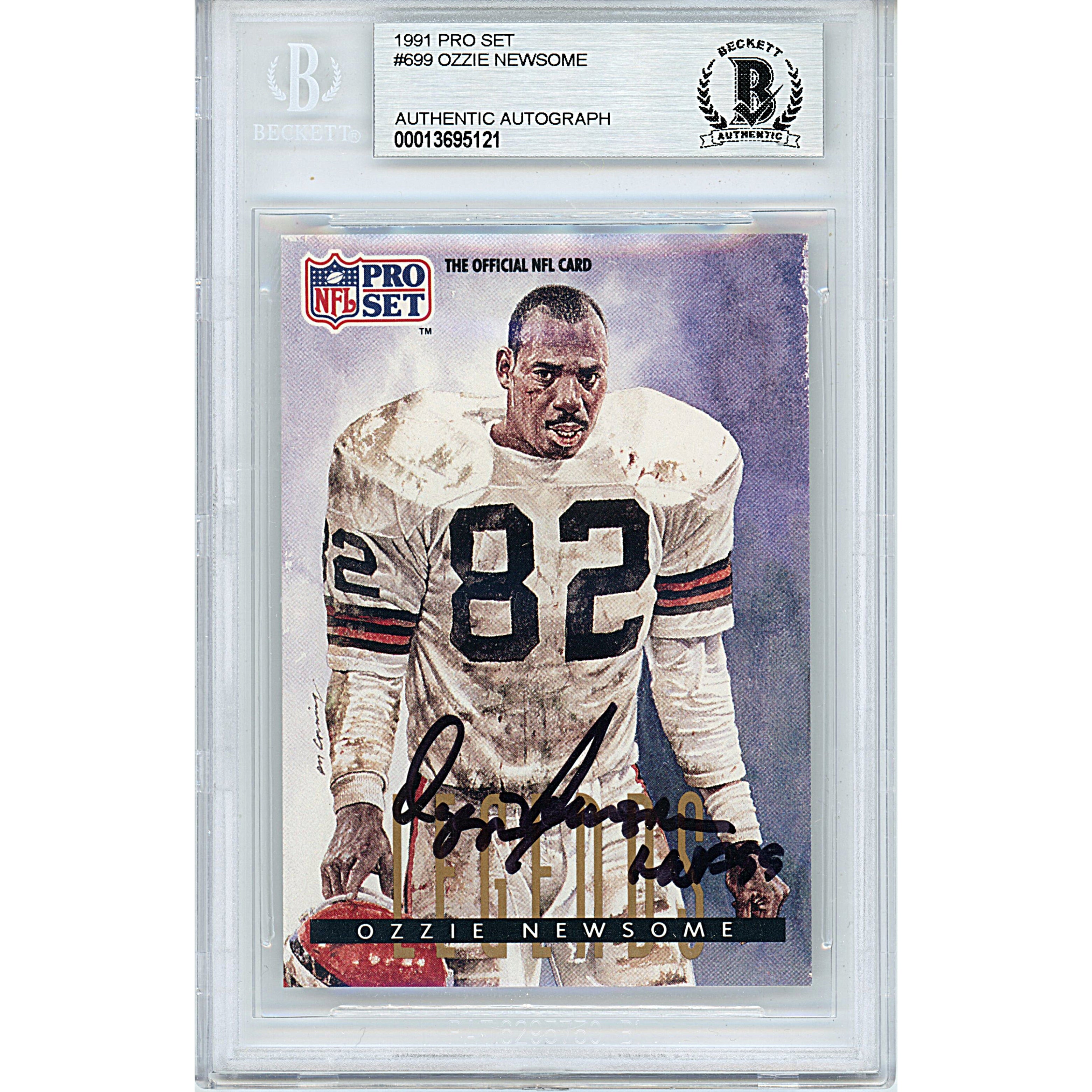 Ozzie Newsome autographed trading card – full view – Beckett COA