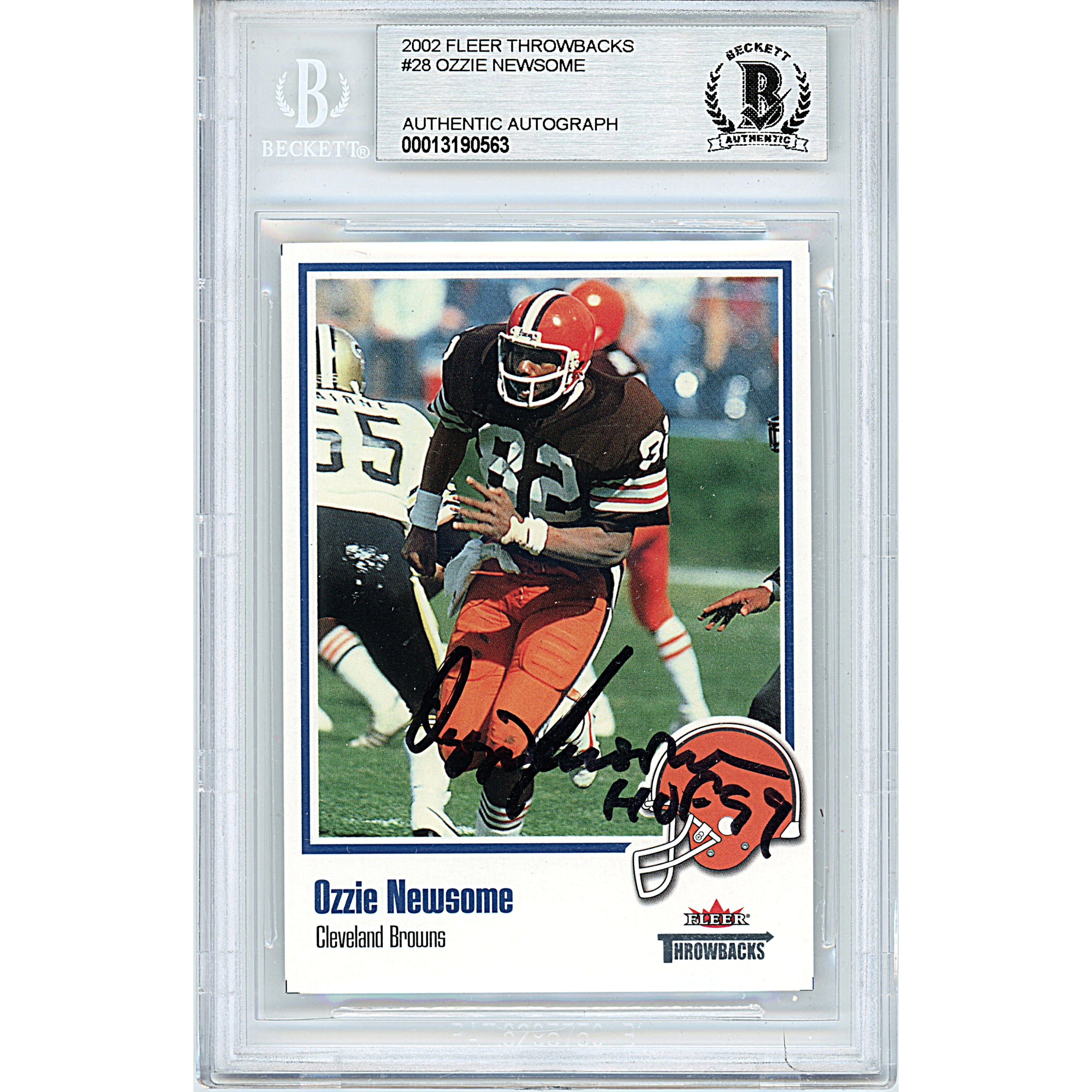 Ozzie Newsome autographed trading card – full view – Beckett COA