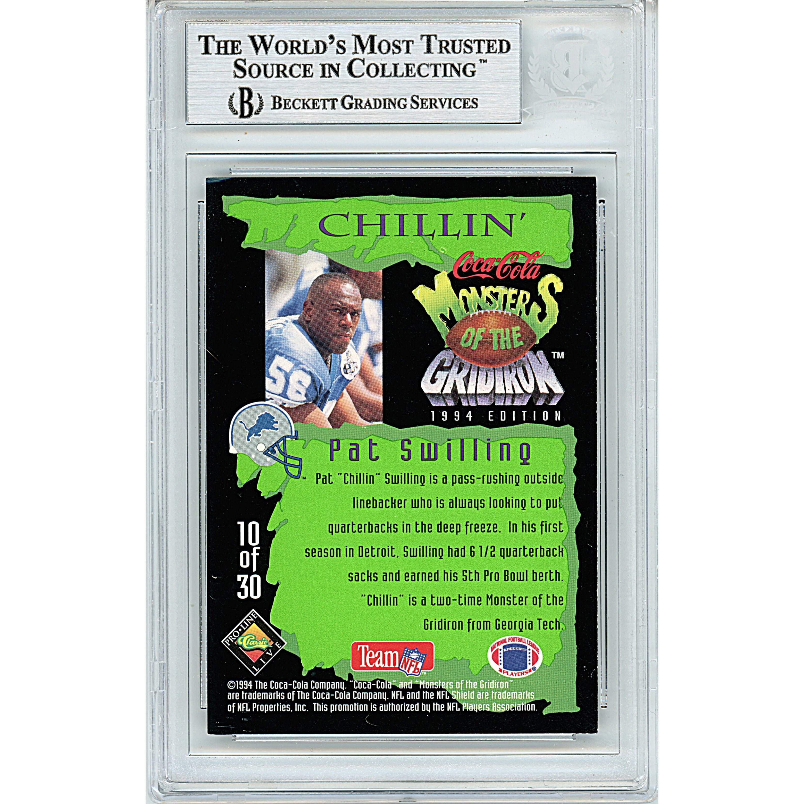 Pat Swilling signed trading card – signature close-up – Beckett COA