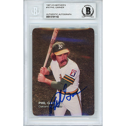 Baseballs- Autographed- Phil Garner Signed Oakland Athletics A's 1987 Mothers Cookies Baseball Card Beckett BAS Slabbed 00013191142 - 101