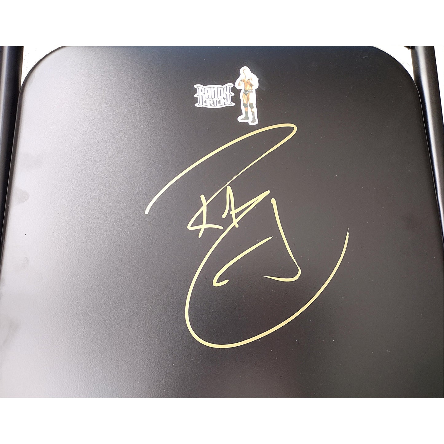Wrestling- Autographed- Randy Orton Signed Full Size Black Steel Folding Chair WWE Champion Proof Photo JSA Certified 102