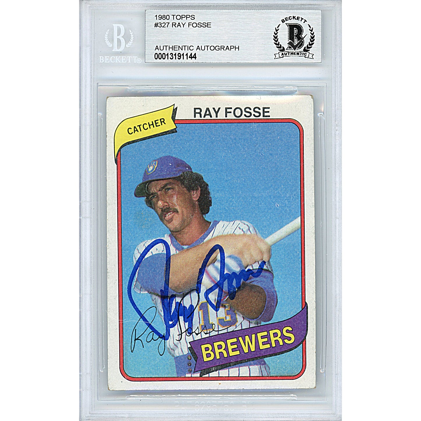 Baseballs- Autographed- Ray Fosse Signed Milwaukee Brewers 1980 Topps Baseball Card Beckett BAS Slabbed 00013191144 - 101